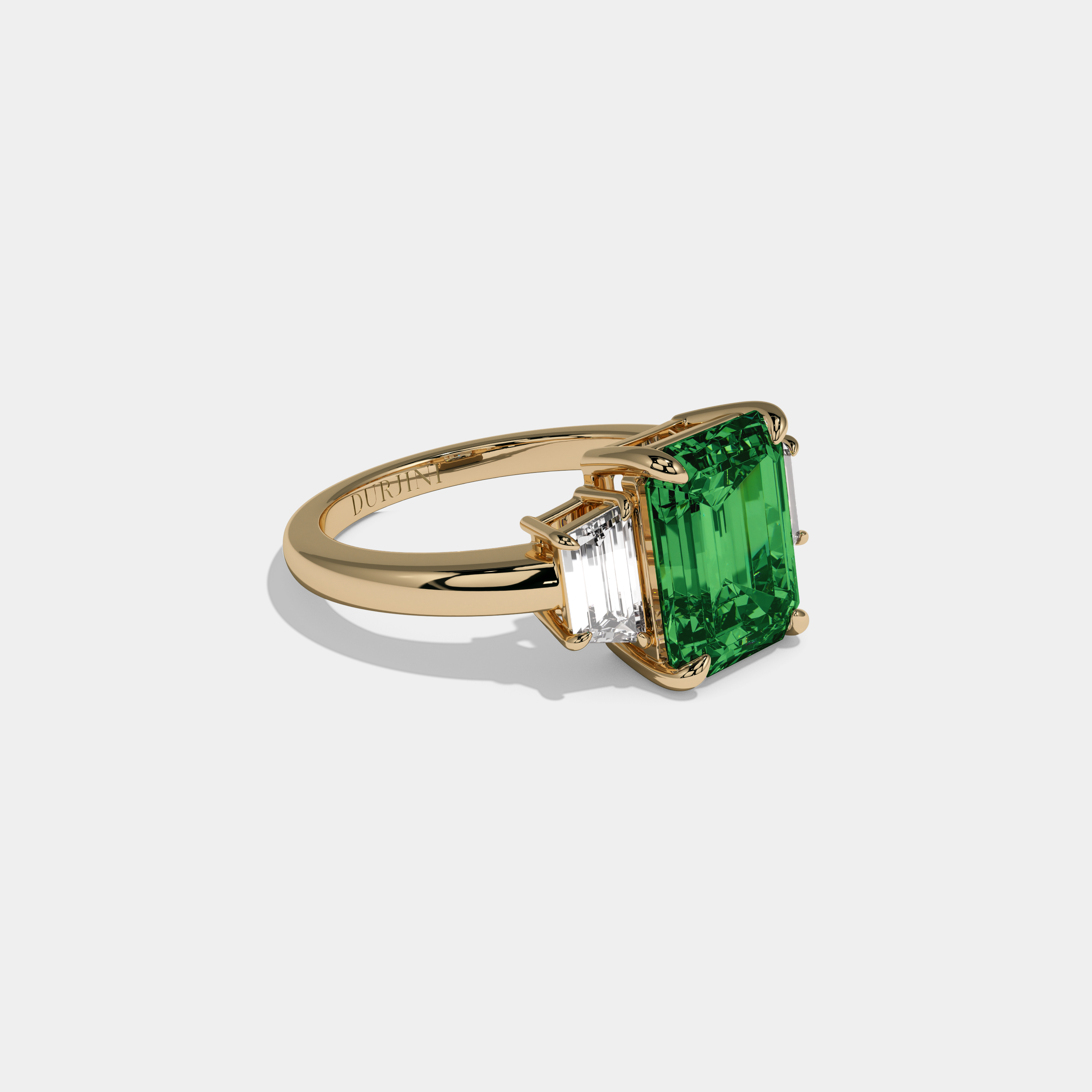Helena Fancy Dark Green Emerald Cut Diamond Plain Band With Step Cut Sides Engagement Ring 8ct 18k Yellow Gold