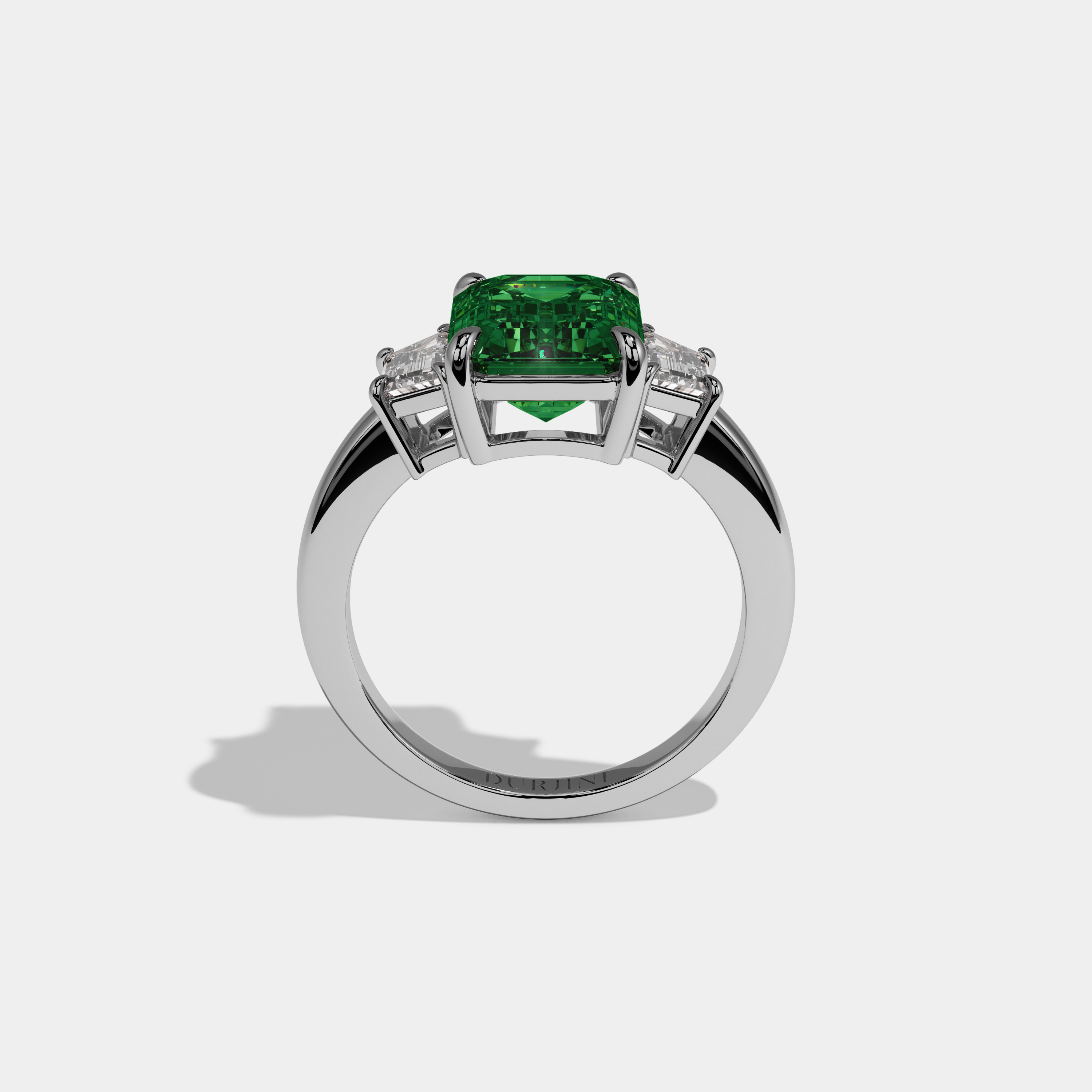 Adelaide Fancy Dark Green Emerald Cut Diamond Plain Band With Step Cut Sides Engagement Ring 8ct 18k White Gold