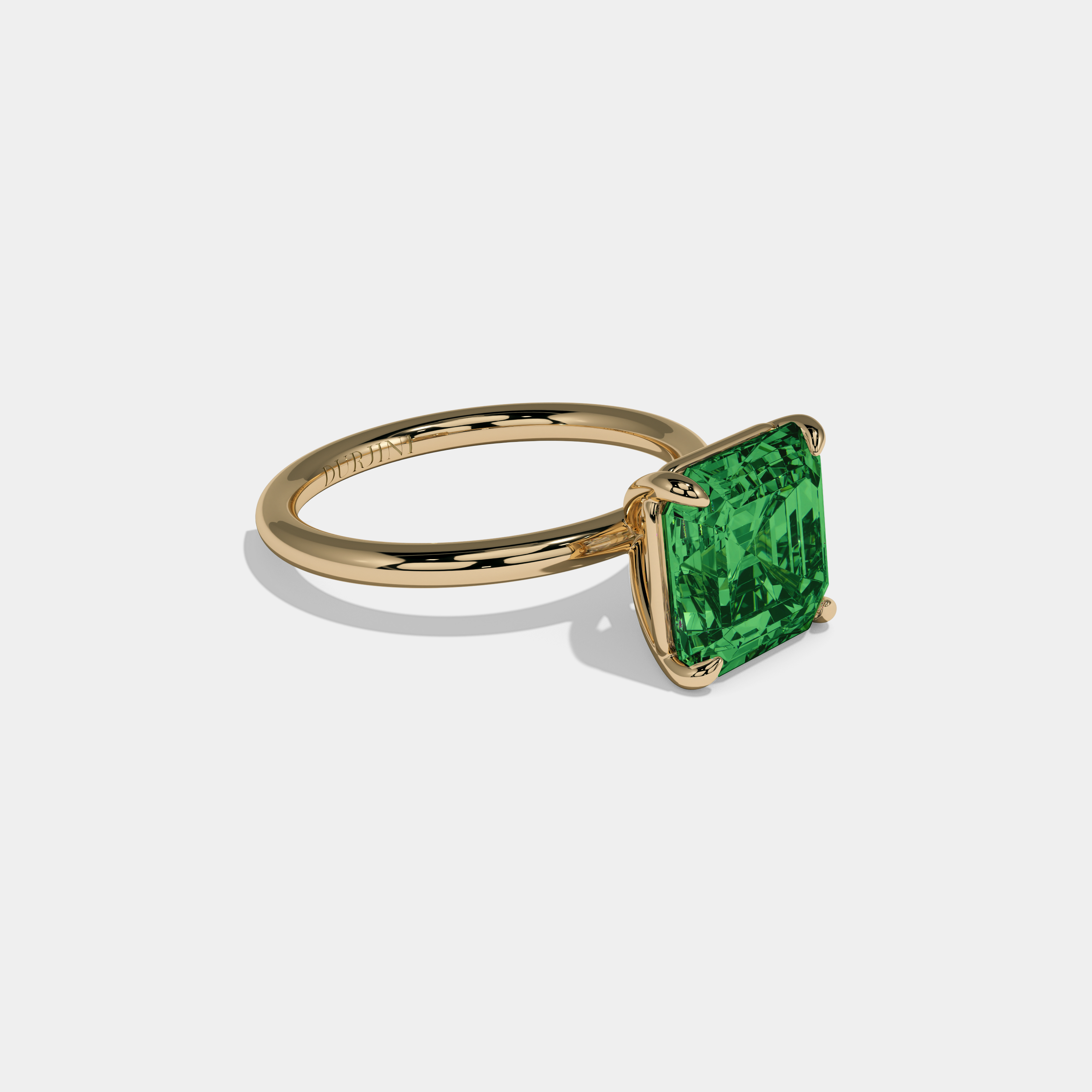 Helena Fancy Dark Green Asscher Cut Diamond Plain Band Engagement Ring 6ct 18k Yellow Gold