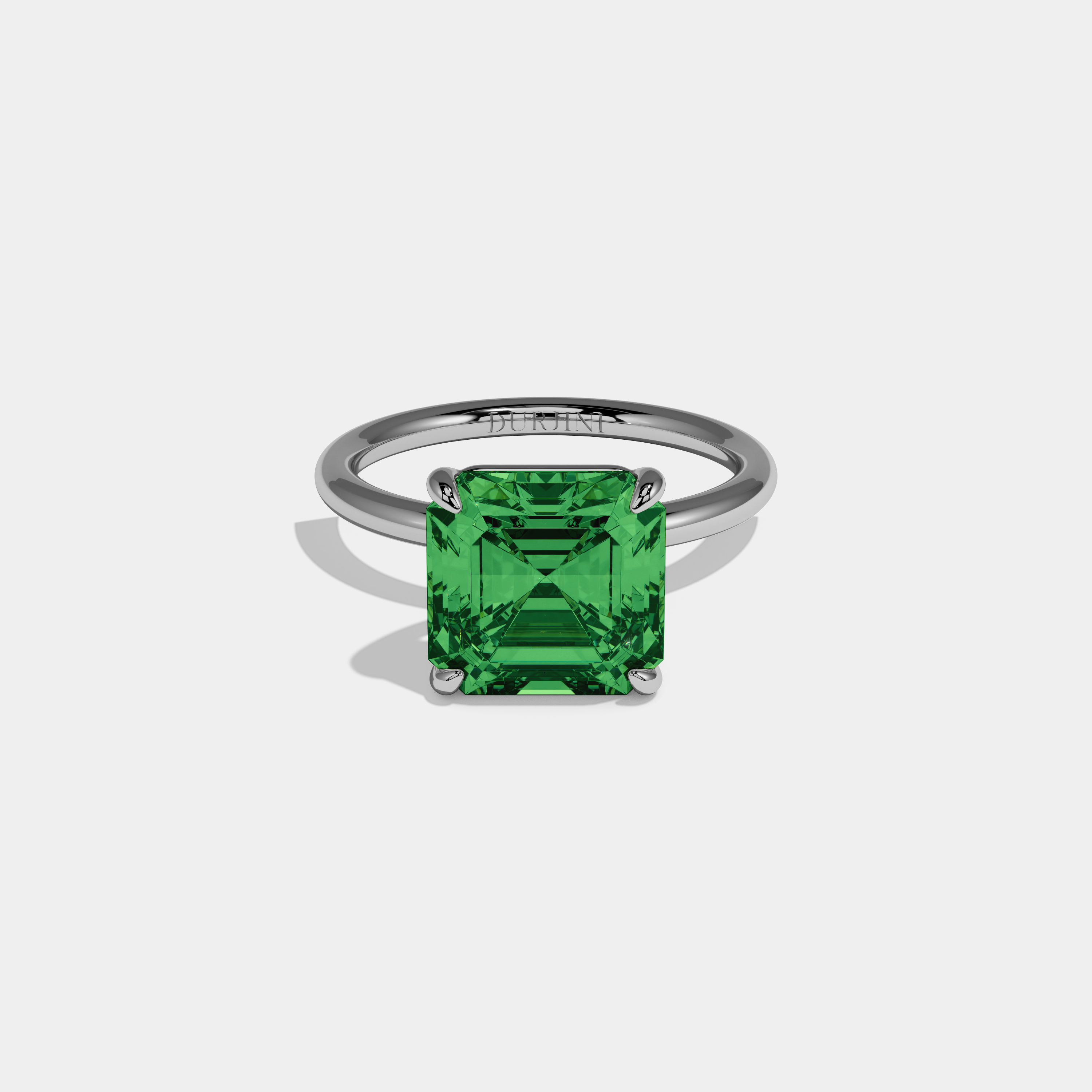 Adelaide Fancy Dark Green Asscher Cut Diamond Plain Band Engagement Ring 6ct 18k White Gold