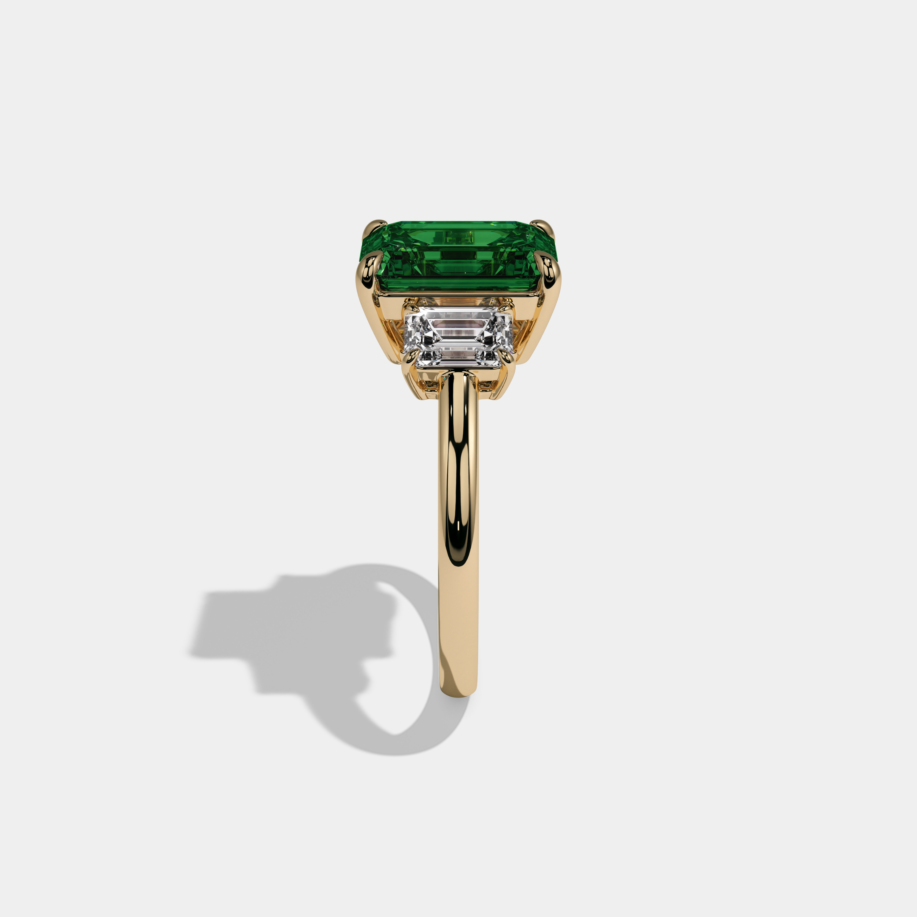 Helena Fancy Dark Green Emerald Cut Diamond Plain Band With Emerald Cut Sides Engagement Ring 8ct 18k Yellow Gold