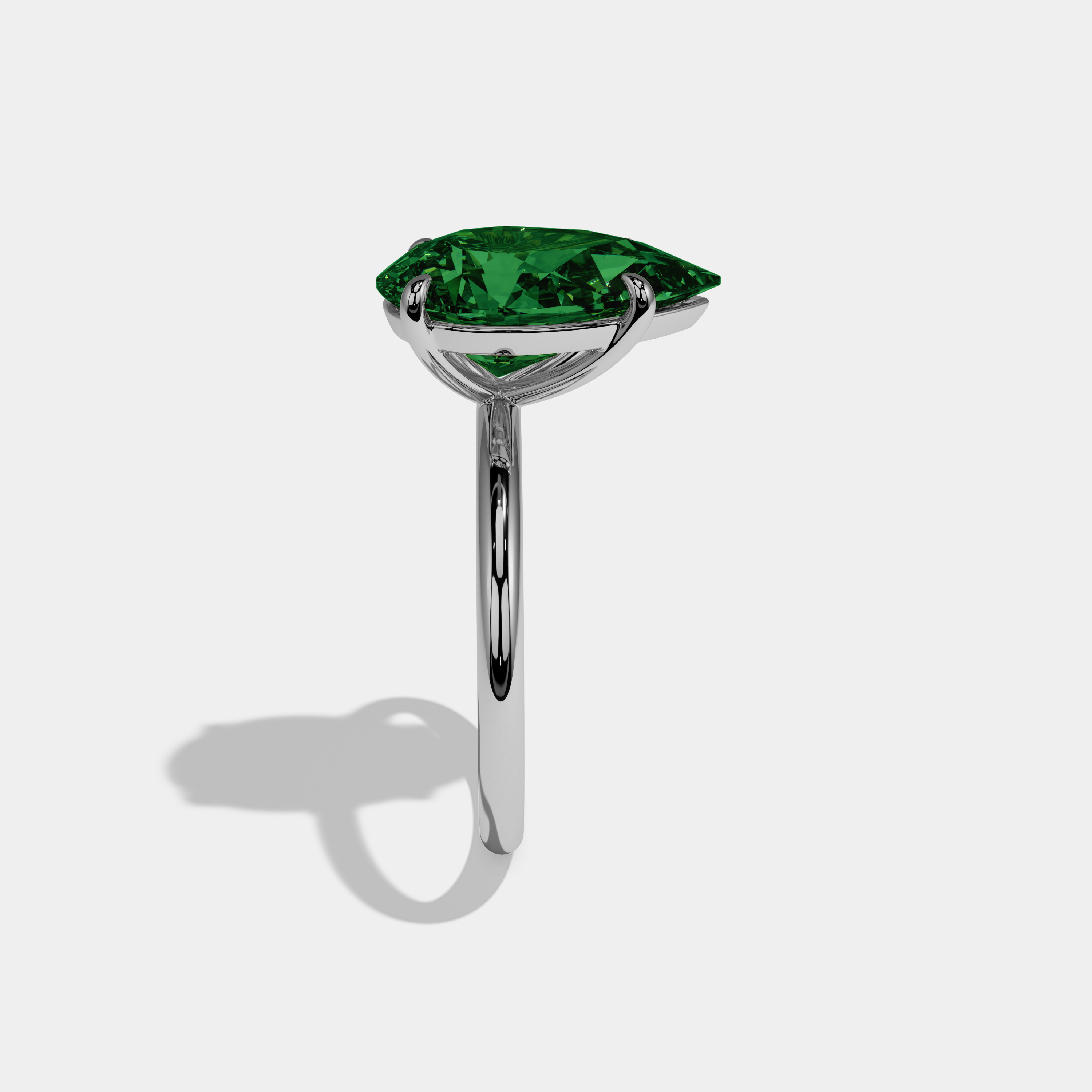 Eugenie Fancy Dark Green Pear Cut Diamond Plain Band Engagement Ring 6ct 18K White Gold