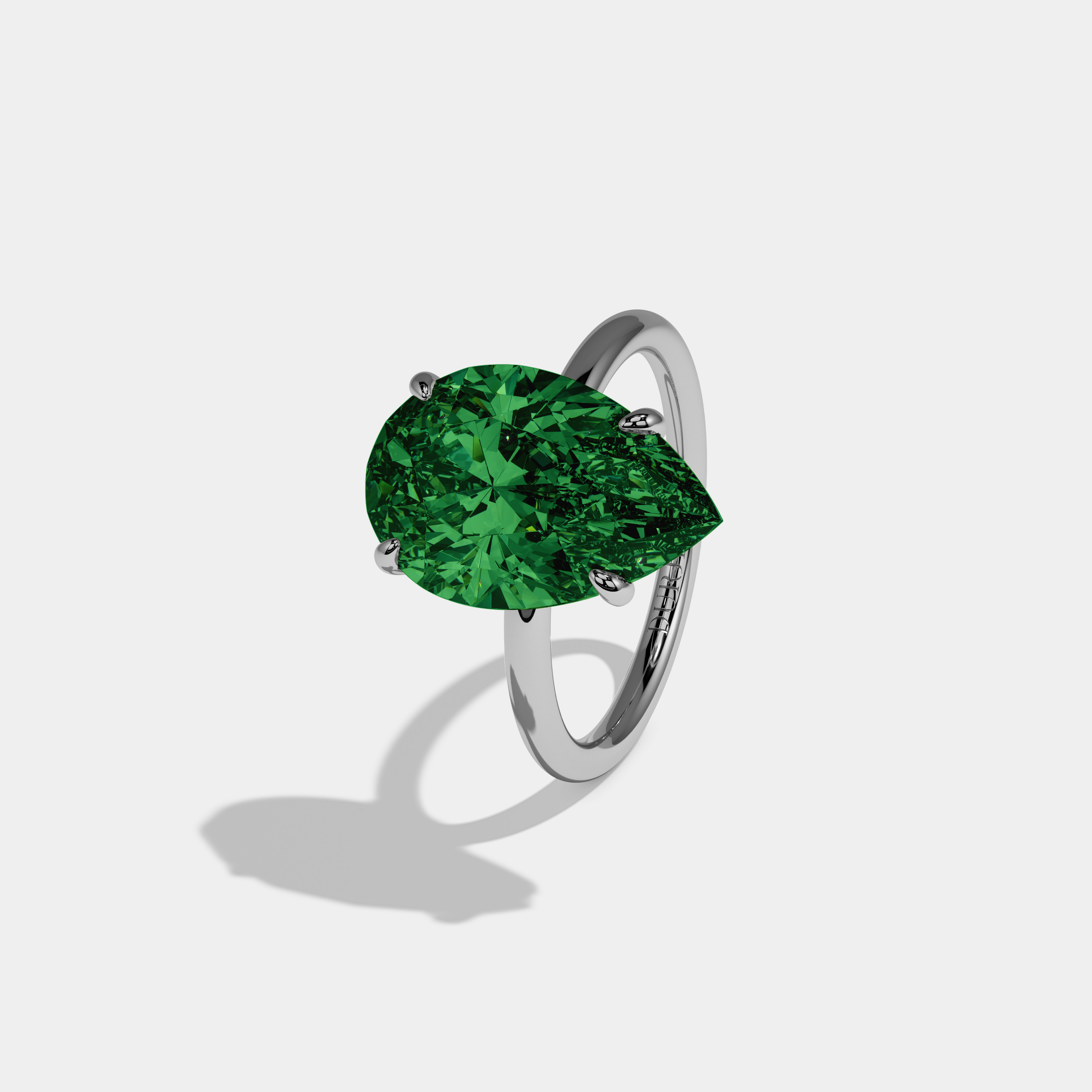 Eugenie Fancy Dark Green Pear Cut Diamond Plain Band Engagement Ring 6ct 18K White Gold