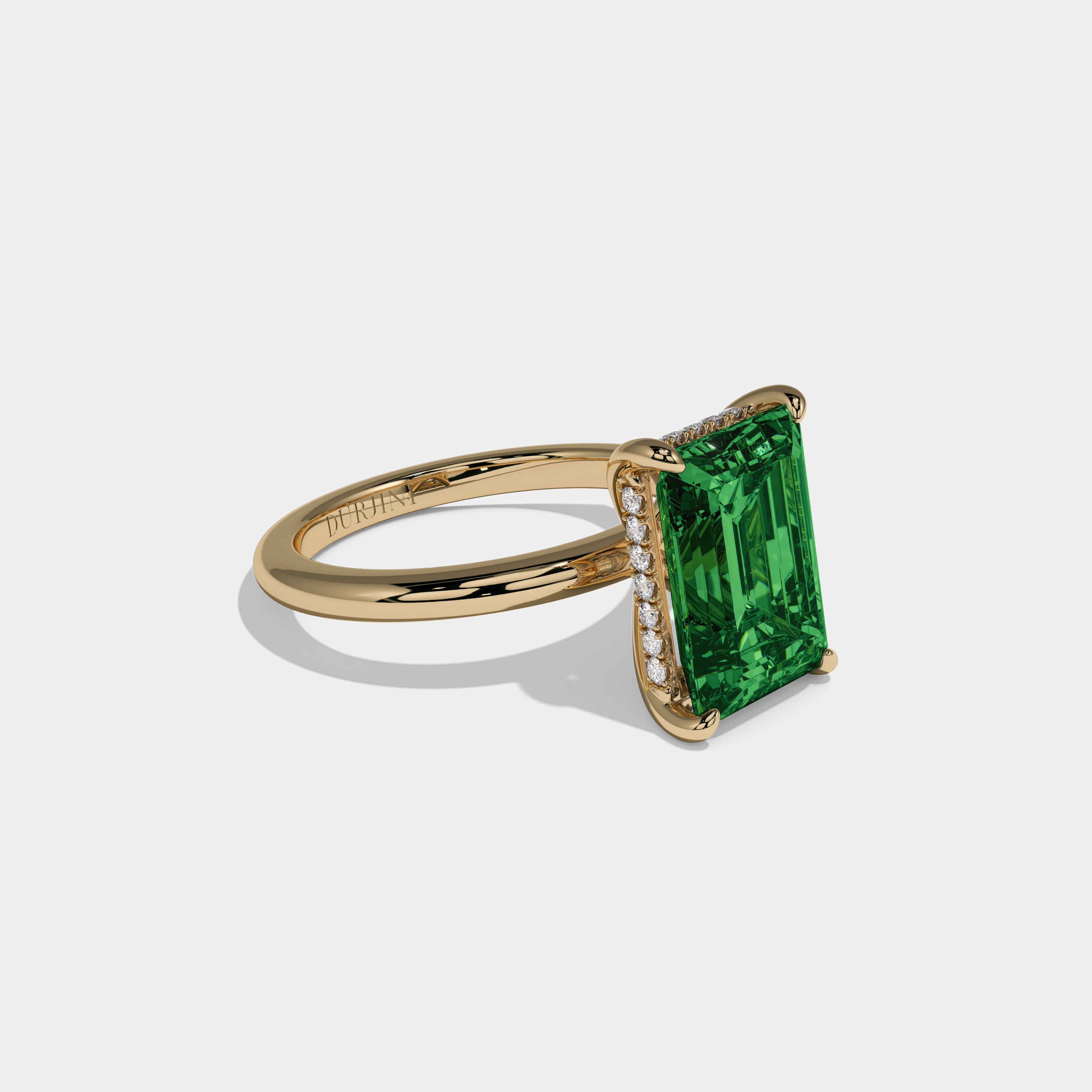 Margaret Fancy Light Green Emerald Cut Diamond Plain Band Engagement Ring 6.5ct 18K Yellow Gold