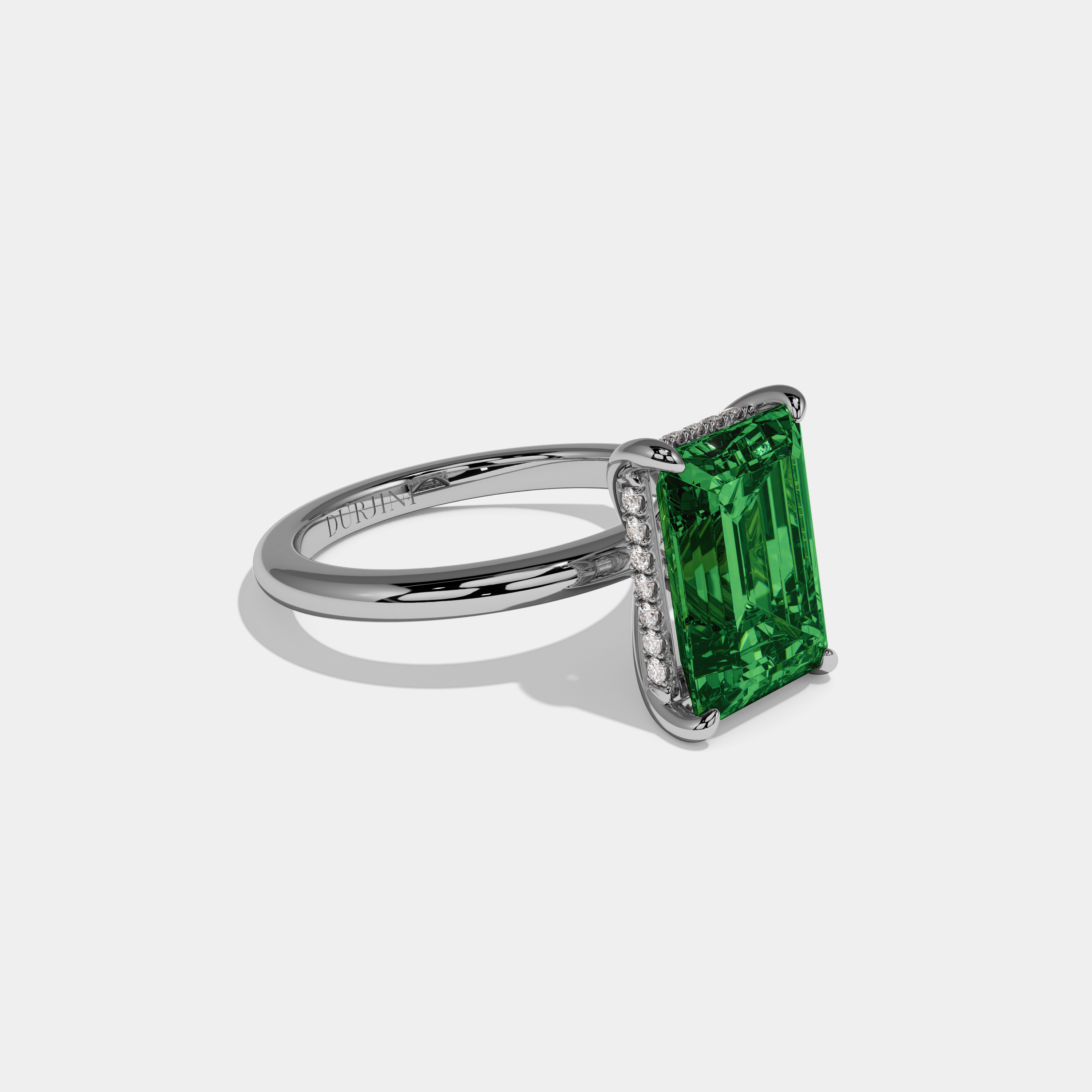 Eugenie Fancy Dark Green Emerald Cut Diamond Plain Band Engagement Ring 6.5ct 18K White Gold
