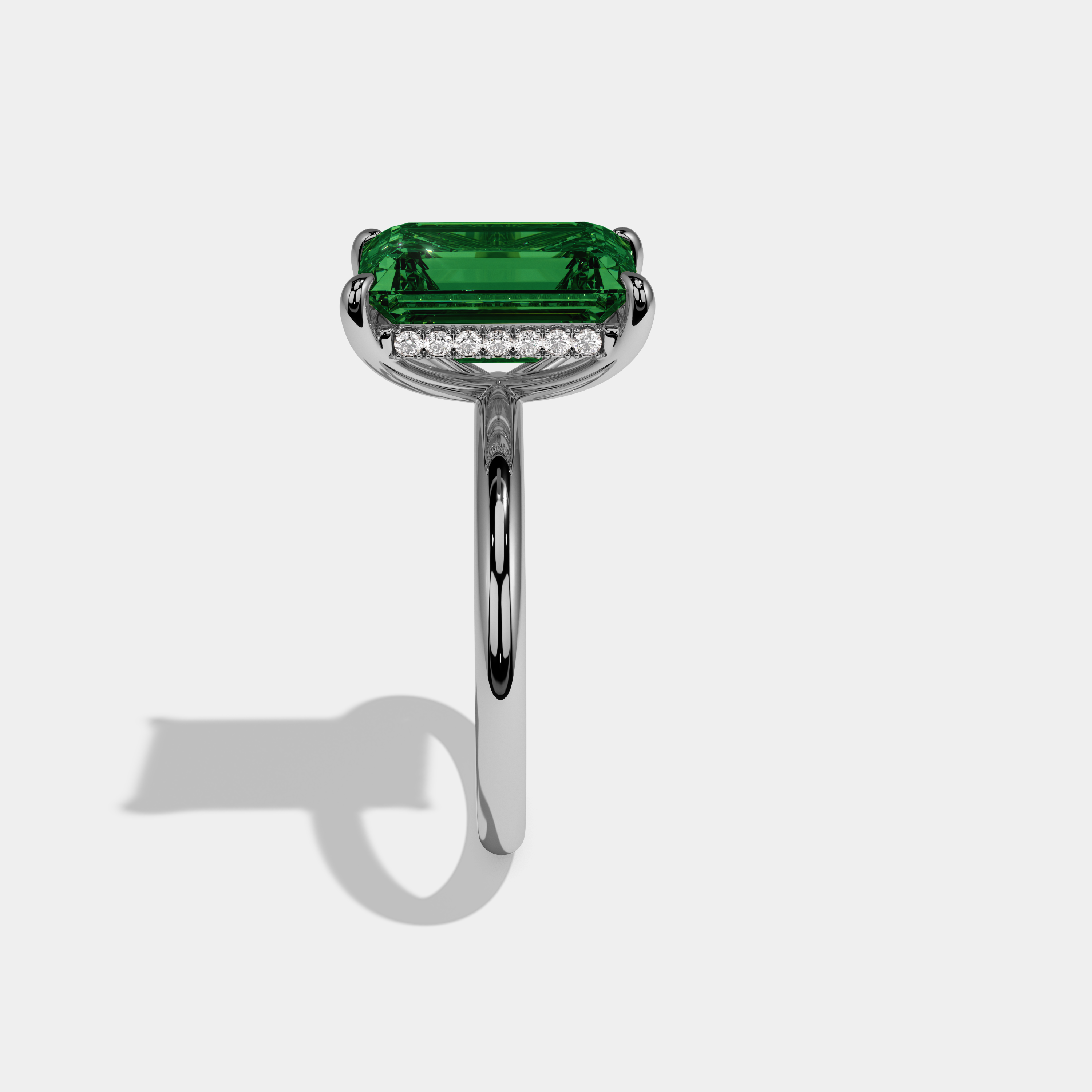 Eugenie Fancy Dark Green Emerald Cut Diamond Plain Band Engagement Ring 6.5ct 18K White Gold