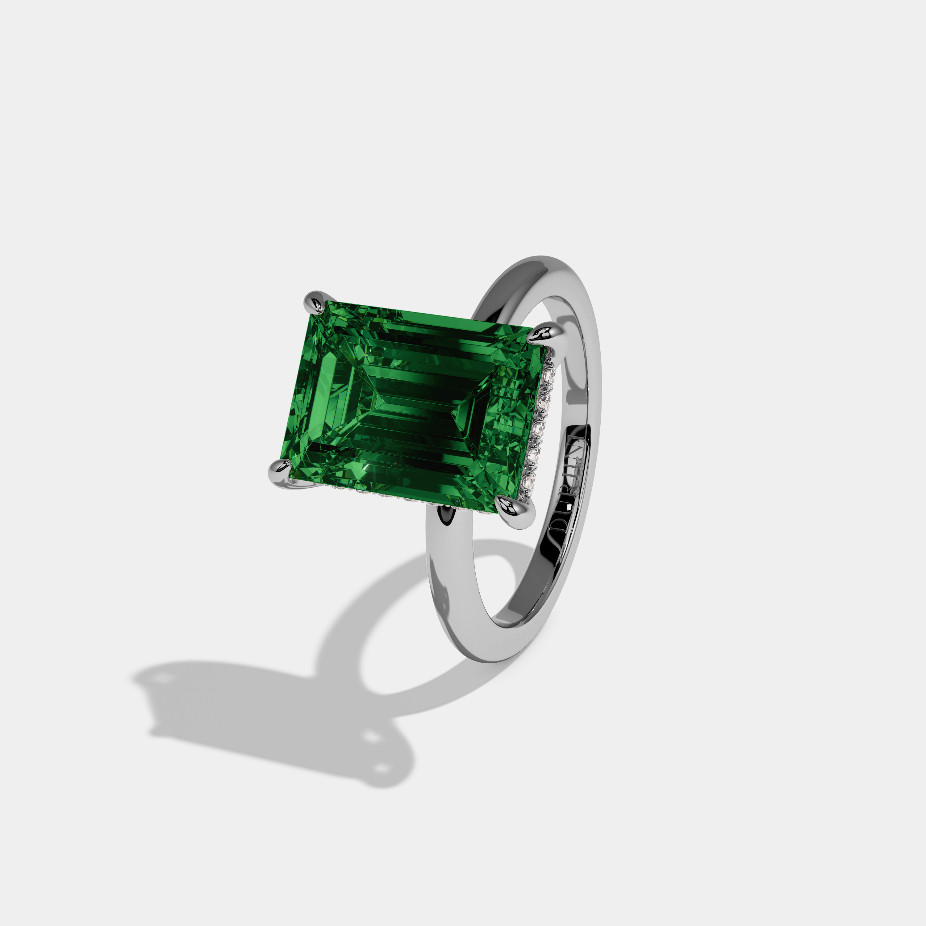 Eugenie Fancy Dark Green Emerald Cut Diamond Plain Band Engagement Ring 6.5ct 18K White Gold
