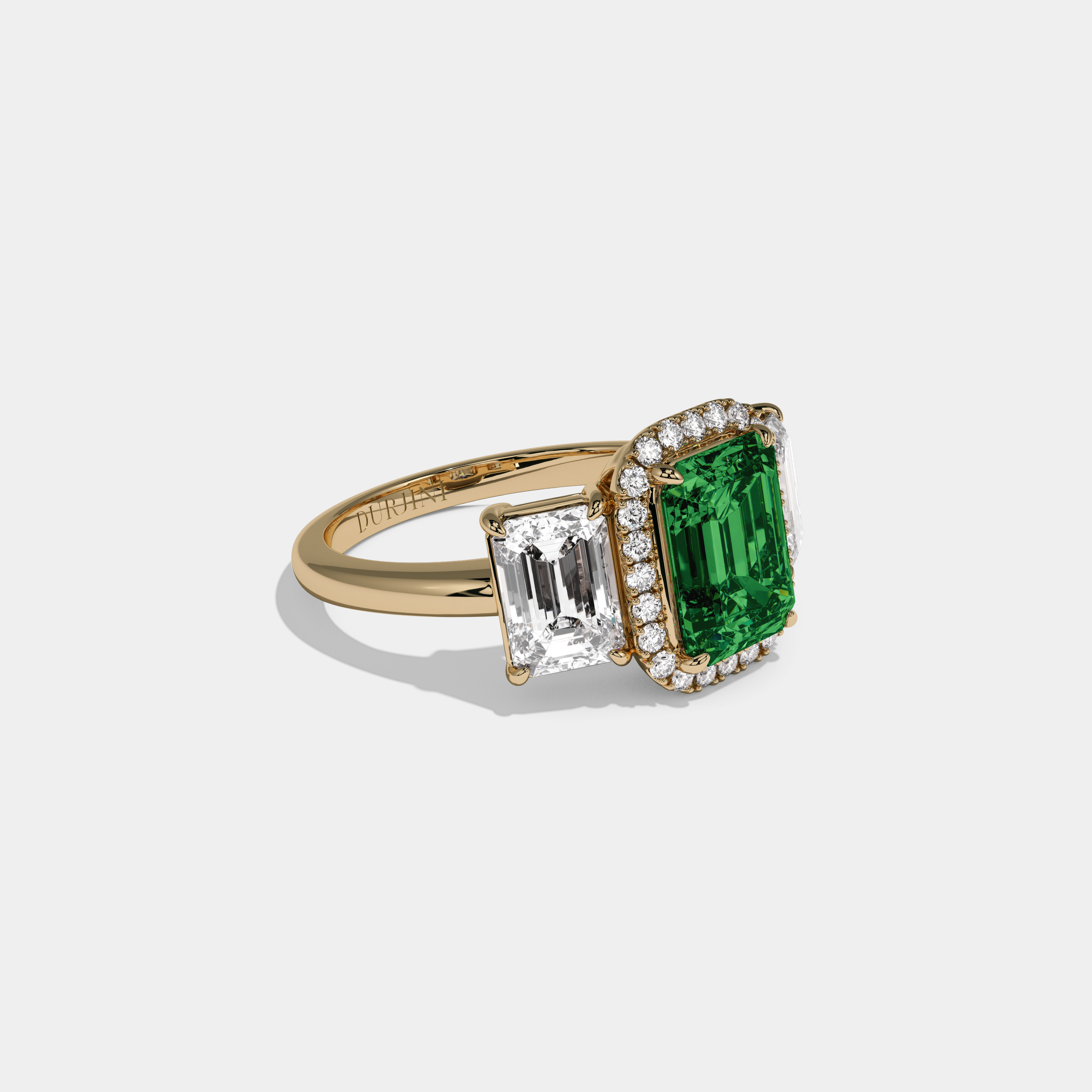 Margaret Fancy Dark Green Emerald Cut Diamond Plain Band With Emerald Cut Sides Engagement Ring 8ct 18K Yellow Gold