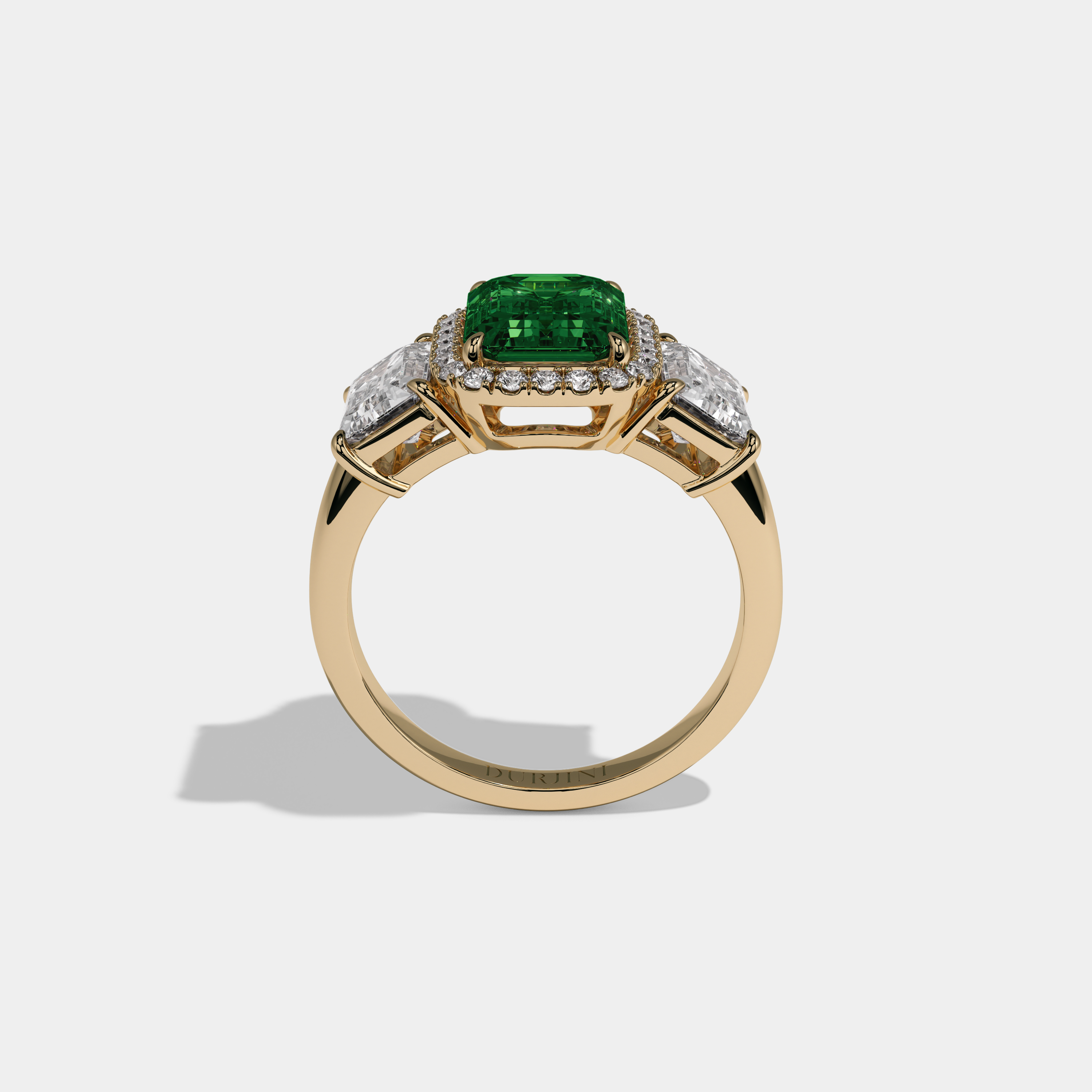 Margaret Fancy Dark Green Emerald Cut Diamond Plain Band With Emerald Cut Sides Engagement Ring 8ct 18K Yellow Gold