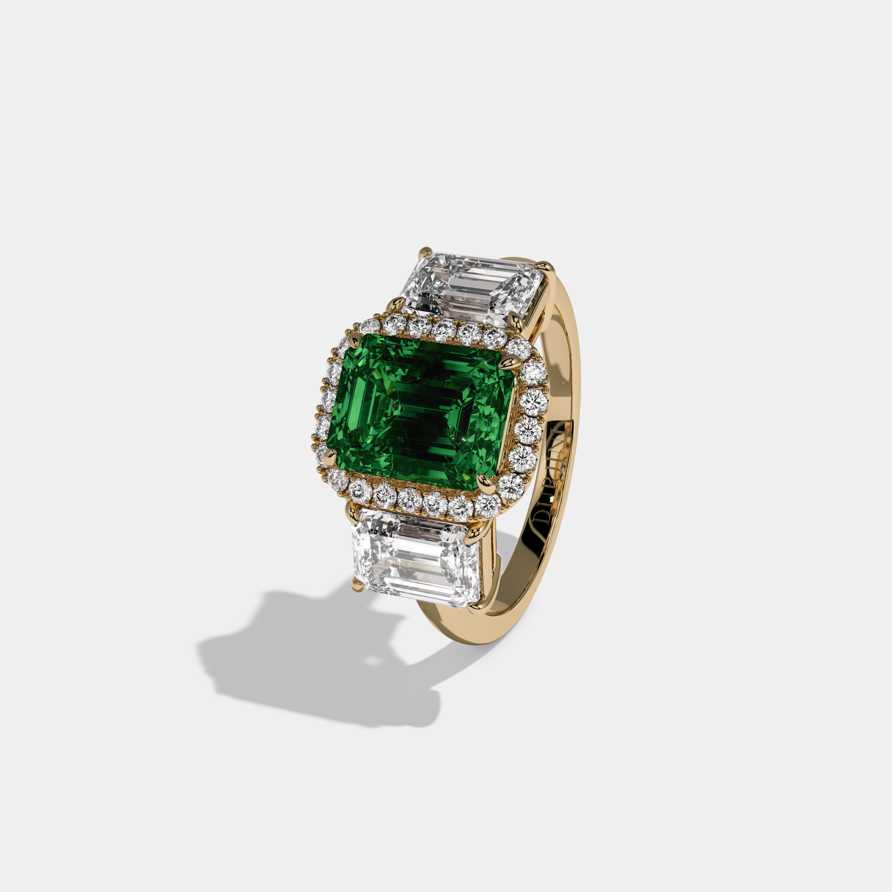 Margaret Fancy Dark Green Emerald Cut Diamond Plain Band With Emerald Cut Sides Engagement Ring 8ct 18K Yellow Gold