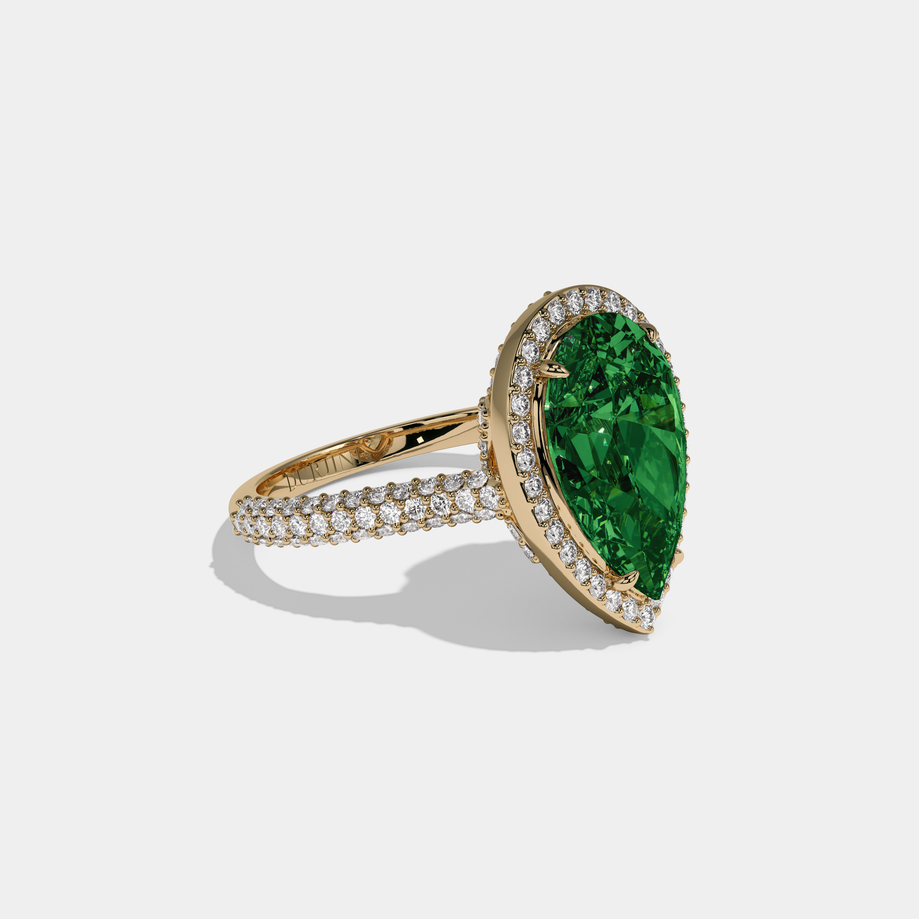 Helena Fancy Dark Green Pear Cut Diamond Band Engagement Ring 8ct 18k Yellow Gold
