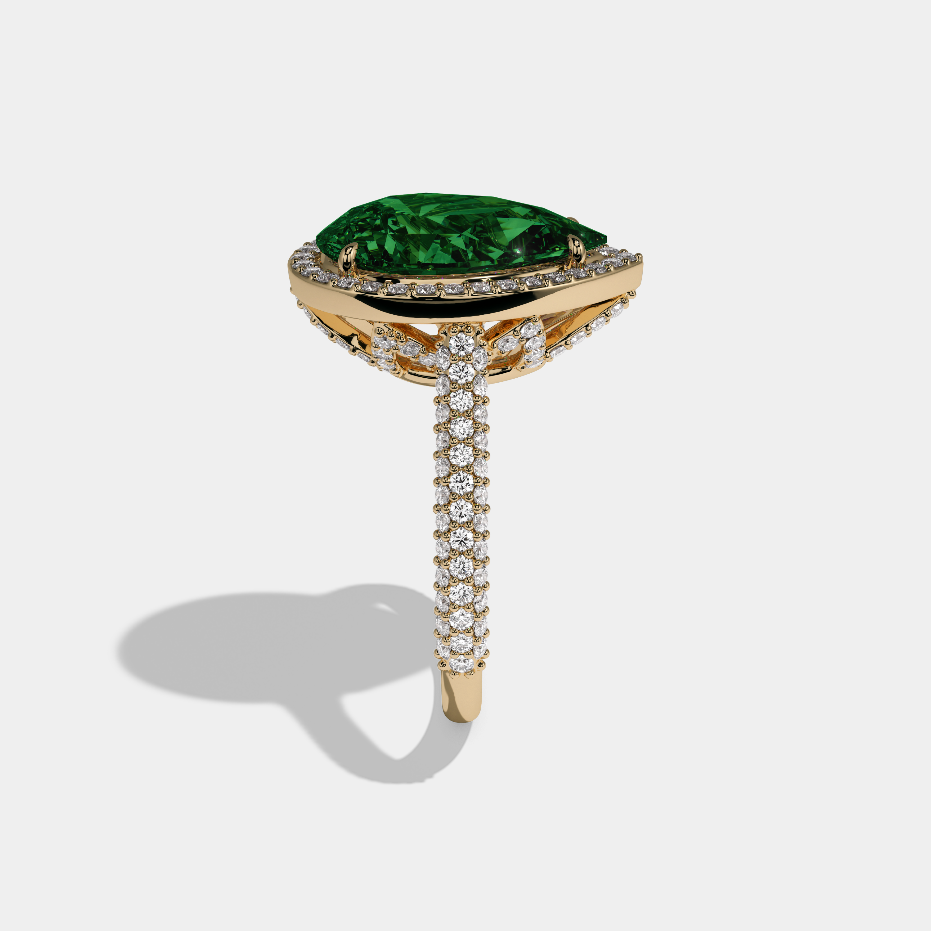 Helena Fancy Dark Green Pear Cut Diamond Band Engagement Ring 8ct 18k Yellow Gold
