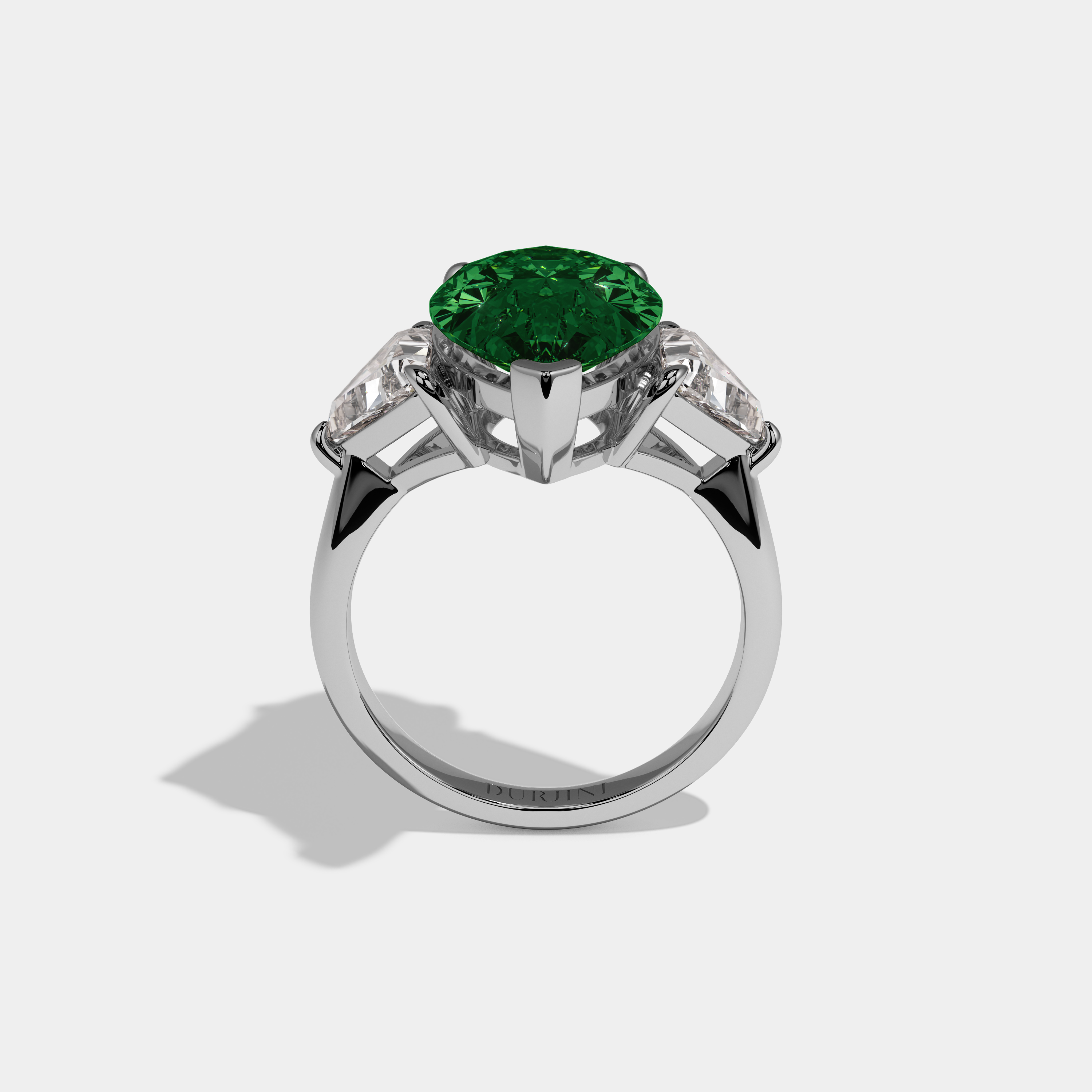 Charlotte Fancy Dark Green Pear Cut Diamond Plain Band With Triangle Cut Sides Engagement Ring 8ct 18K White Gold