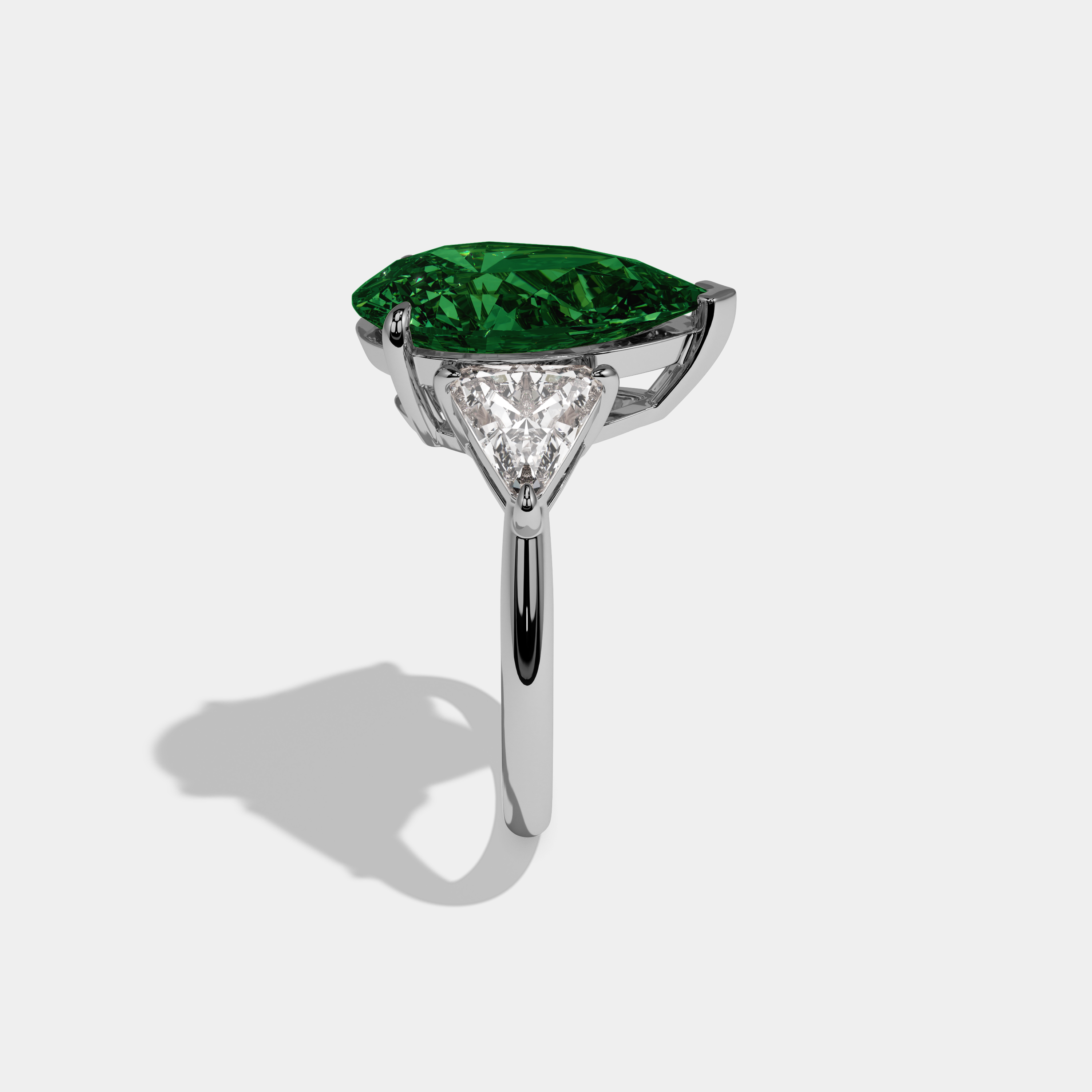 Charlotte Fancy Dark Green Pear Cut Diamond Plain Band With Triangle Cut Sides Engagement Ring 8ct 18K White Gold