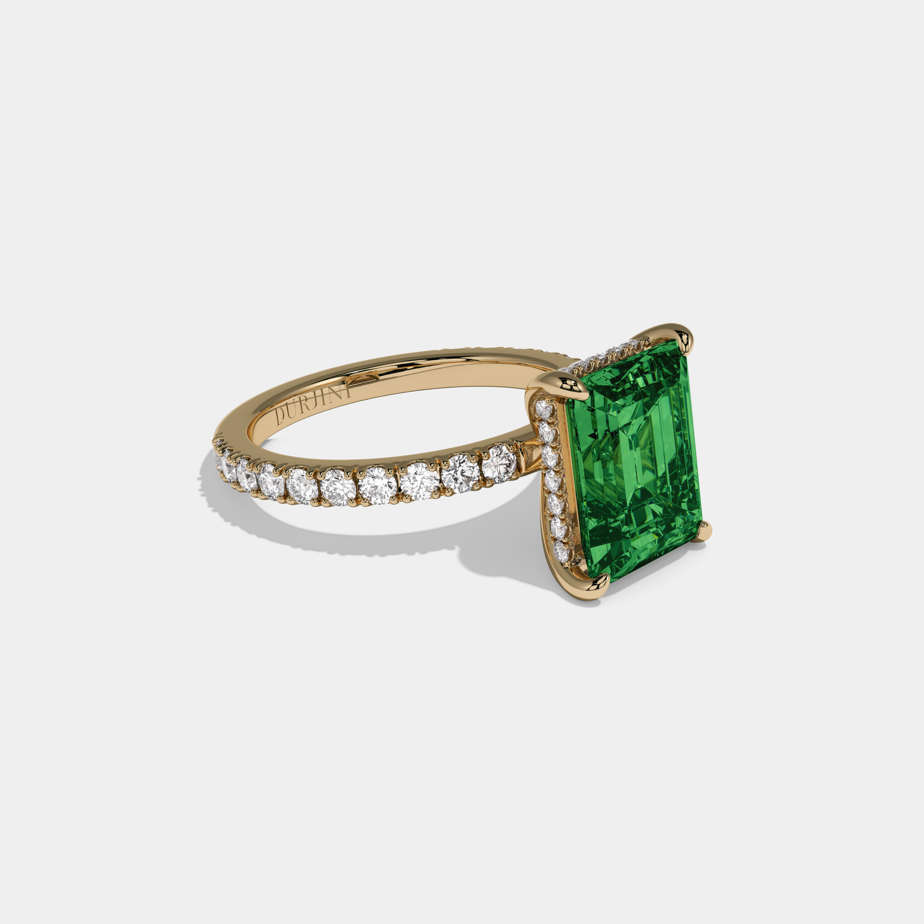 Margaret Fancy Dark Green Emerald Cut Diamond Band Engagement Ring 7ct 18K Yellow Gold
