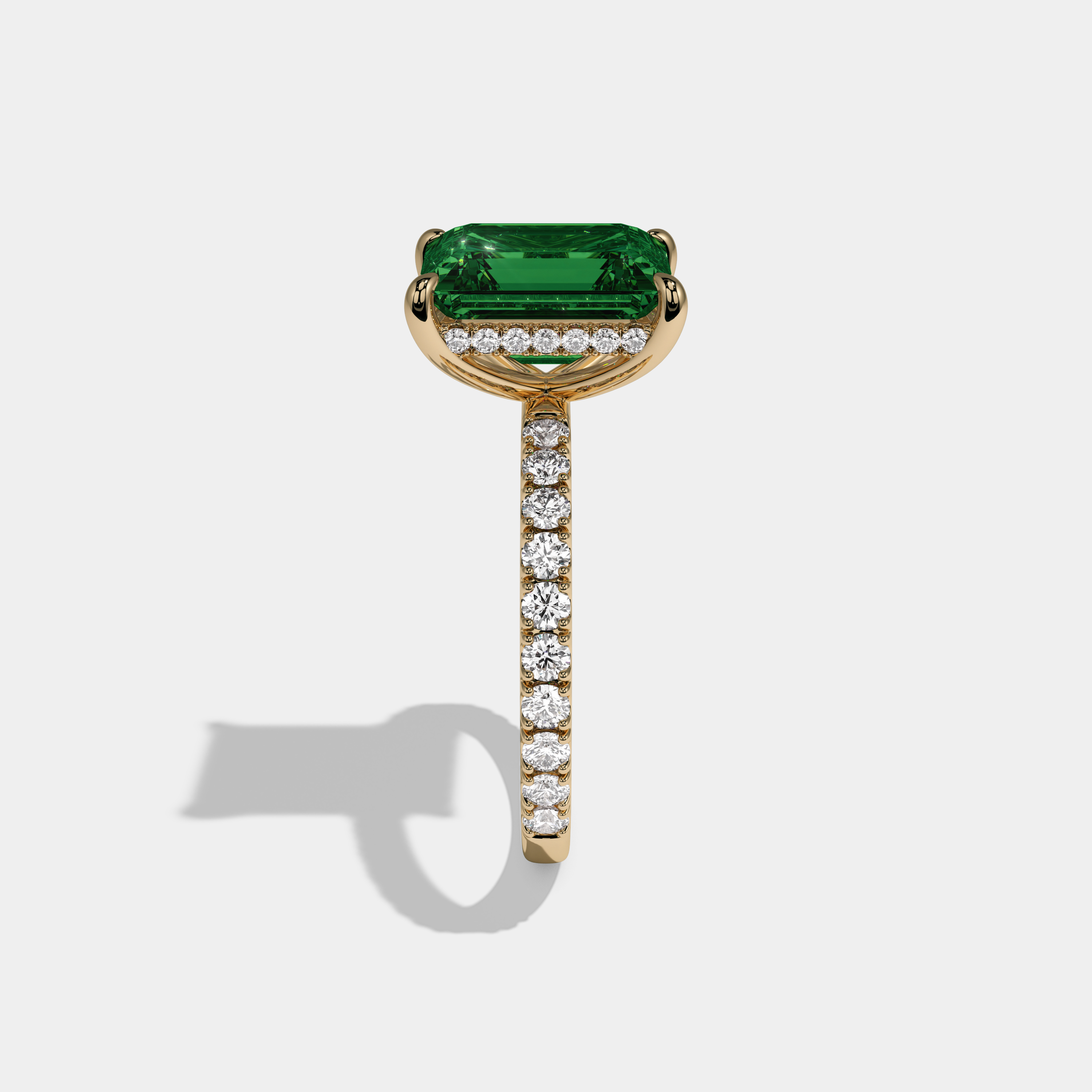 Margaret Fancy Dark Green Emerald Cut Diamond Band Engagement Ring 7ct 18K Yellow Gold