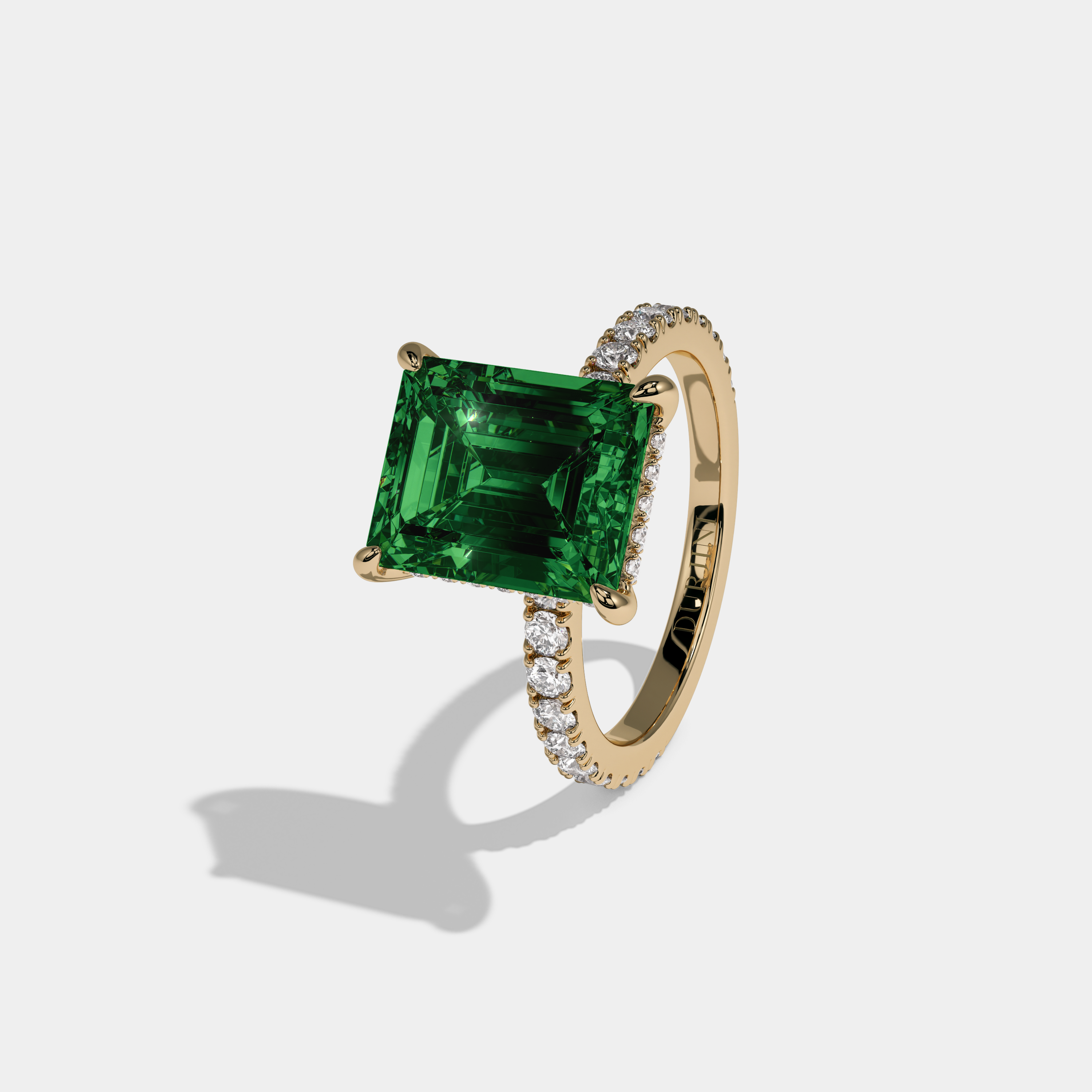 Margaret Fancy Dark Green Emerald Cut Diamond Band Engagement Ring 7ct 18K Yellow Gold