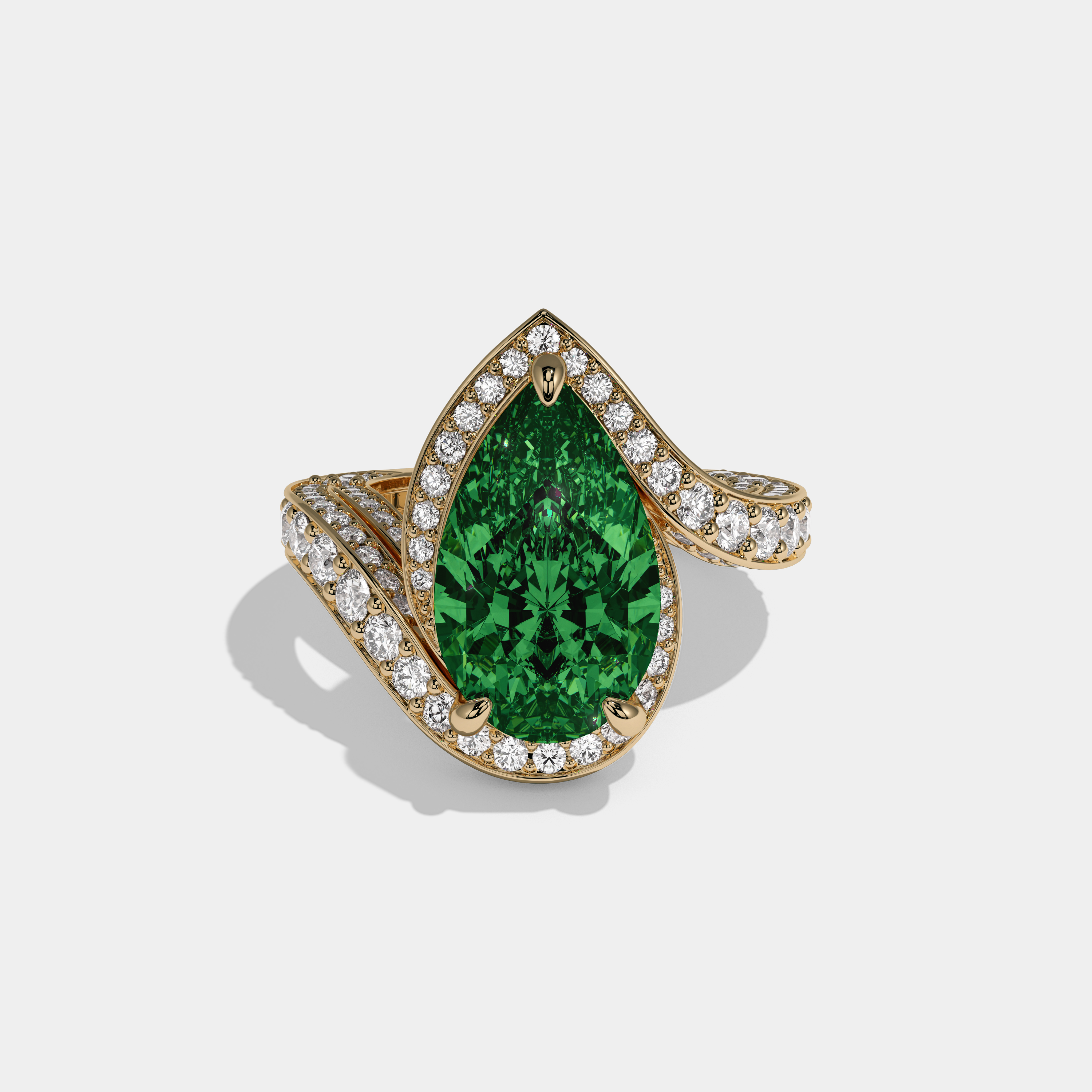 Helena Fancy Dark Green Pear Cut Diamond Band Engagement Ring 8ct 18K Yellow Gold