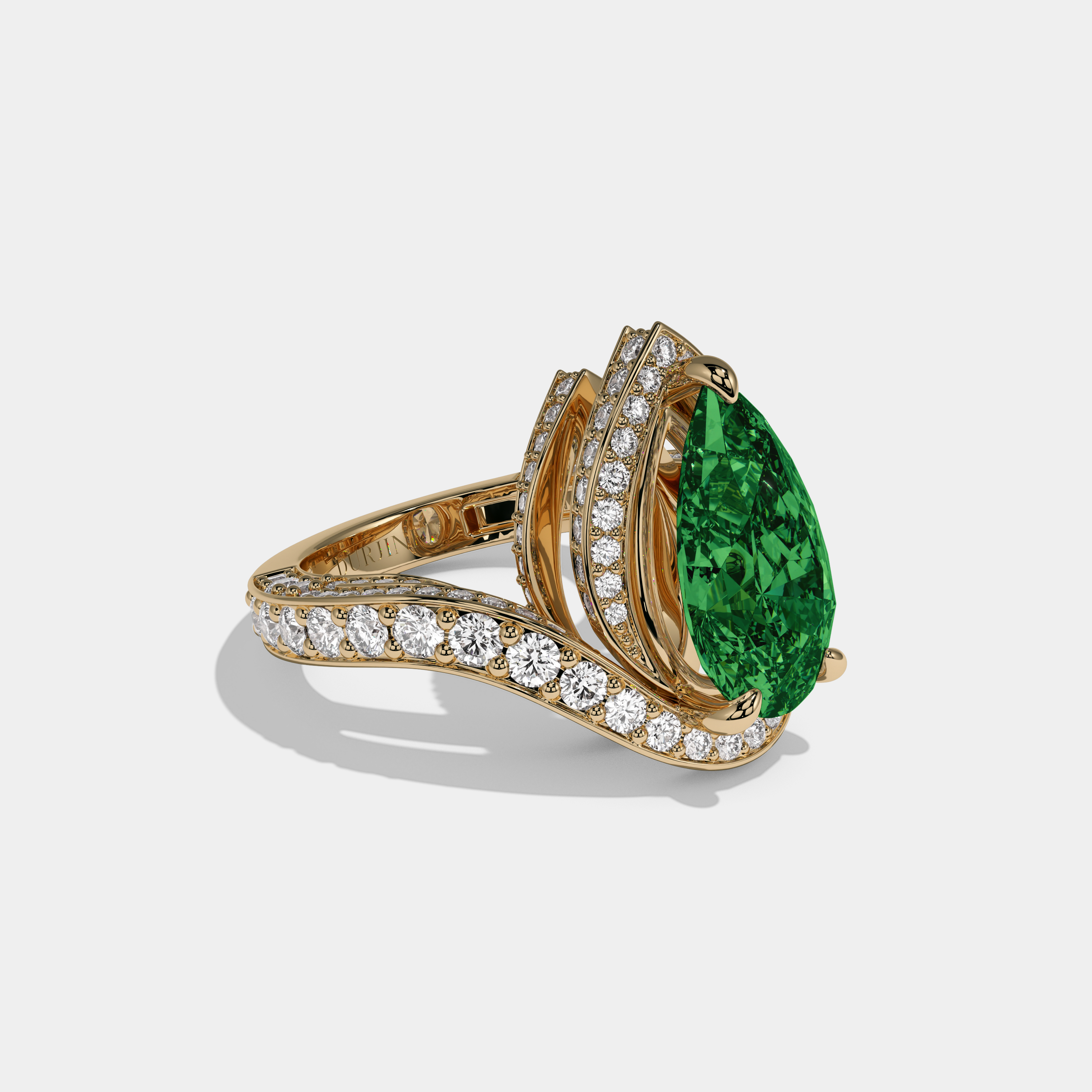 Helena Fancy Dark Green Pear Cut Diamond Band Engagement Ring 8ct 18K Yellow Gold