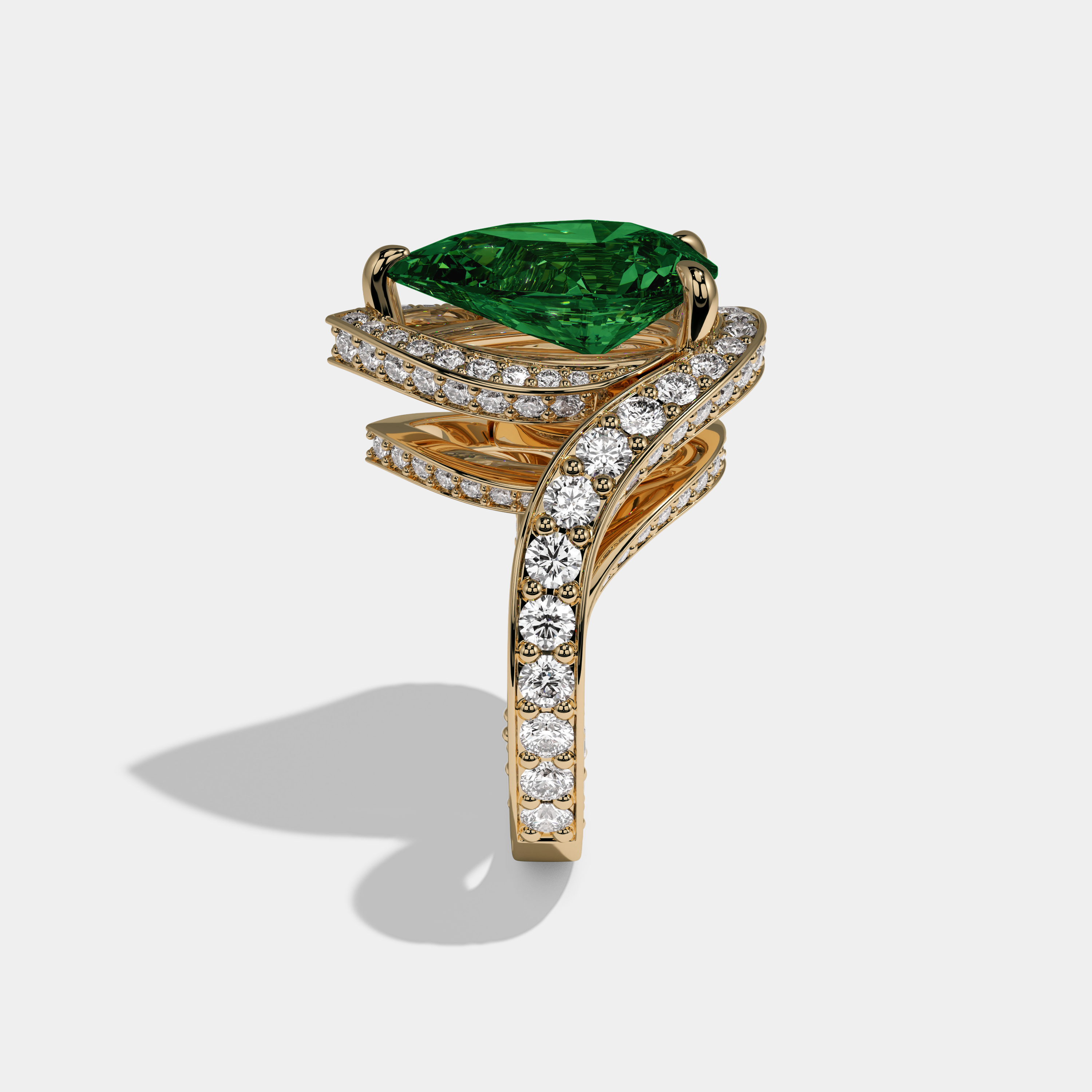 Helena Fancy Dark Green Pear Cut Diamond Band Engagement Ring 8ct 18K Yellow Gold