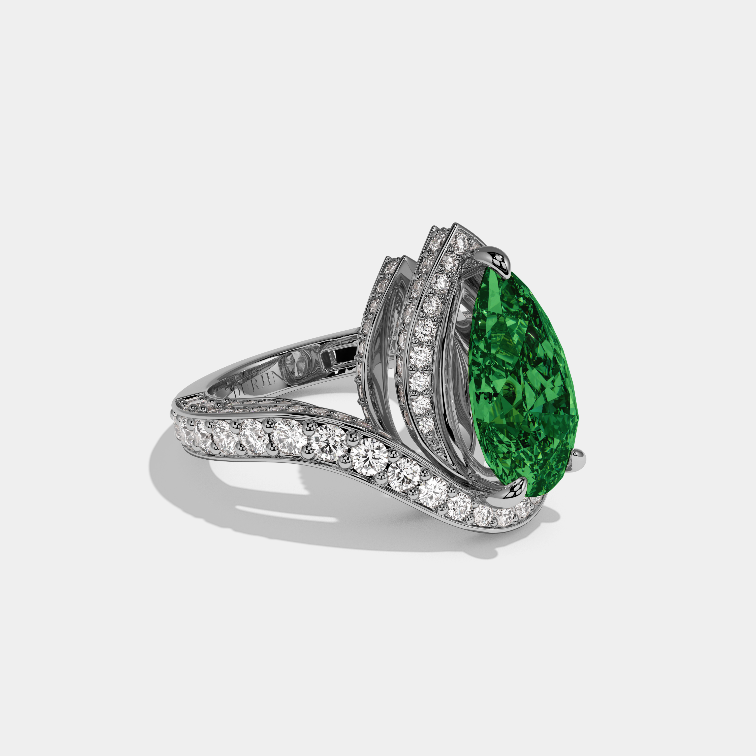 Alexandra Fancy Dark Green Pear Cut Diamond Band Engagement Ring 8ct 18K White Gold