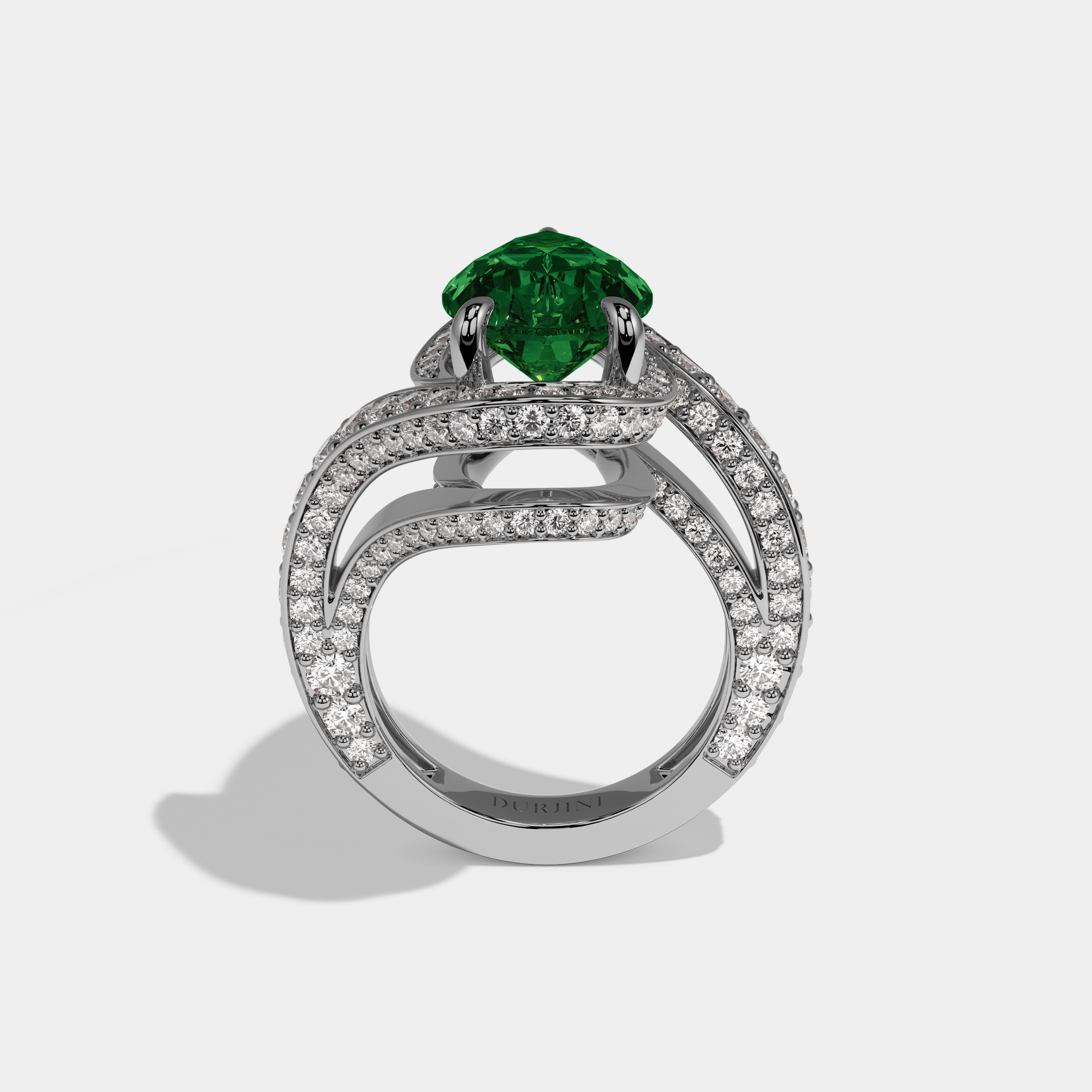 Alexandra Fancy Dark Green Pear Cut Diamond Band Engagement Ring 8ct 18K White Gold