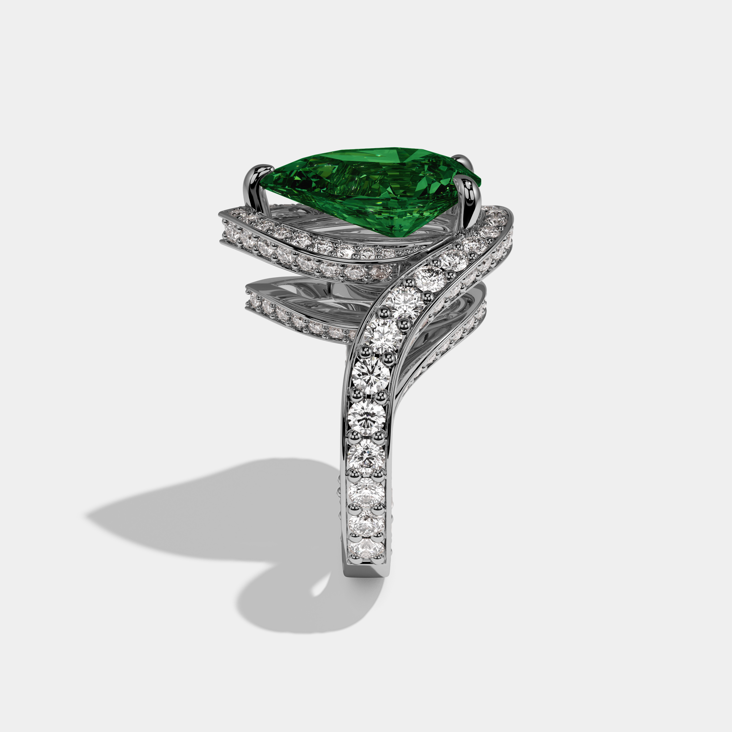 Alexandra Fancy Dark Green Pear Cut Diamond Band Engagement Ring 8ct 18K White Gold