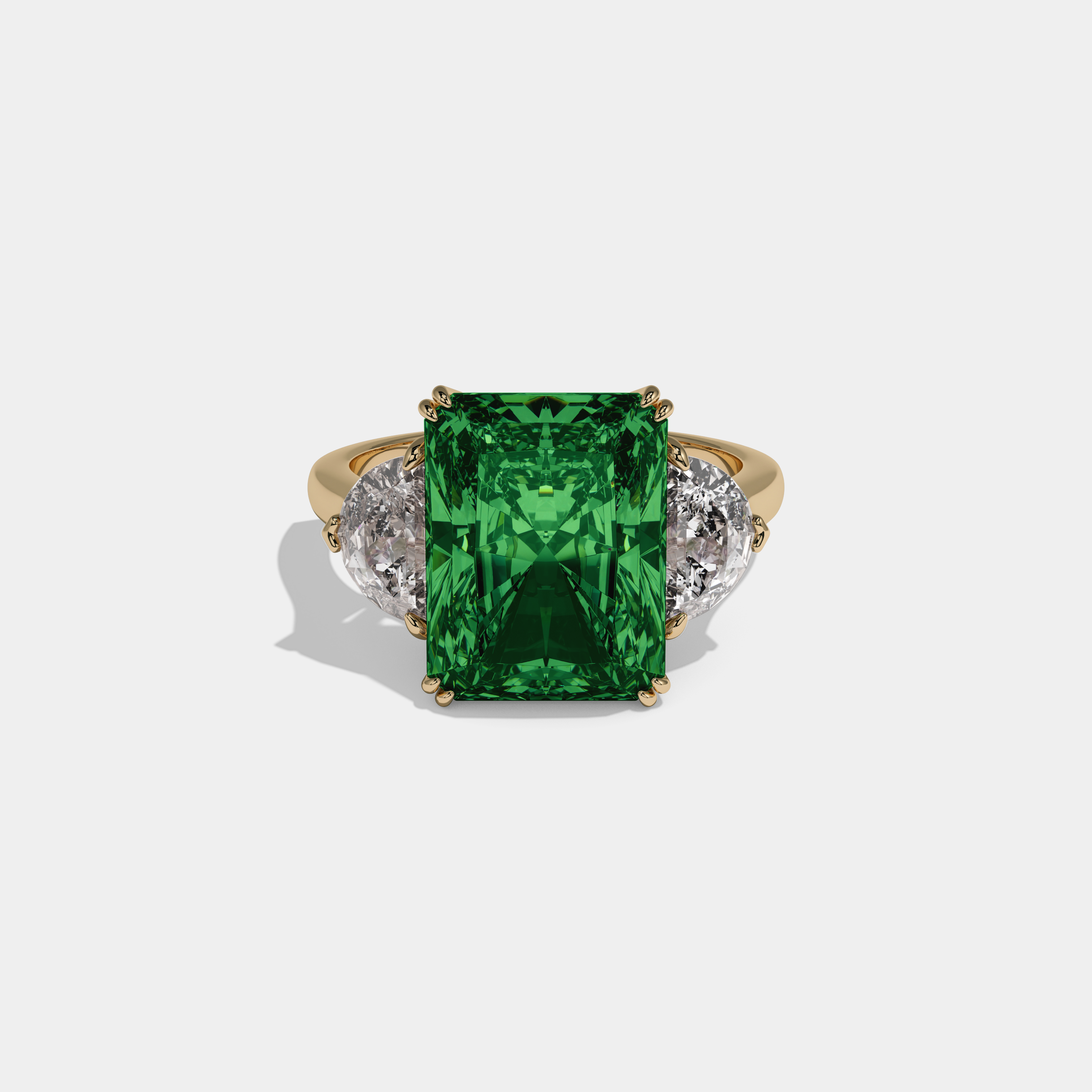 Helena Fancy Dark Green Radiant Cut Diamond Plain Band With Half Moon Sides Engagement Ring 8ct 18K Yellow Gold