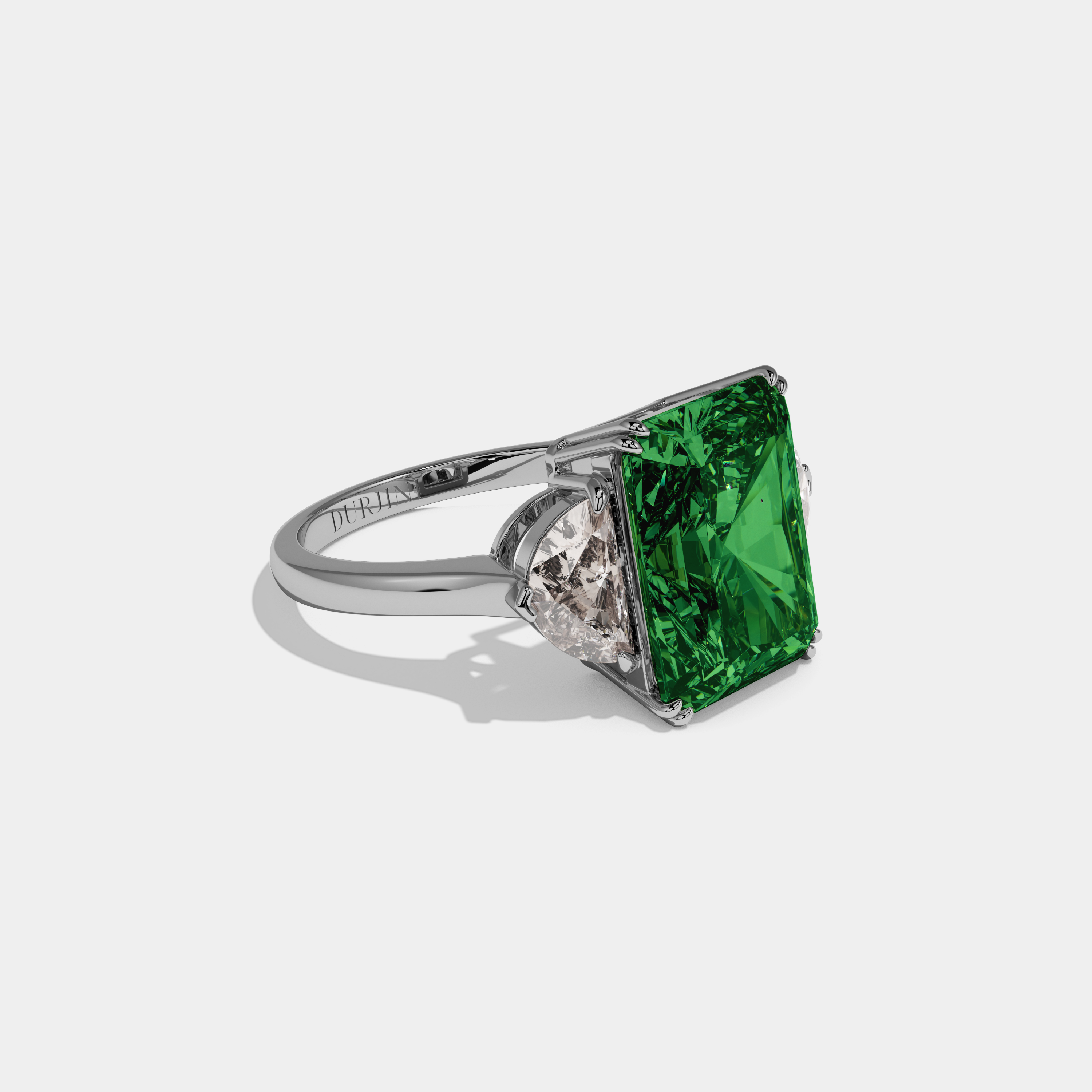 Alexandra Fancy Dark Green Radiant Cut Diamond Plain Band With Half Moon Sides Engagement Ring 8ct 18K White Gold