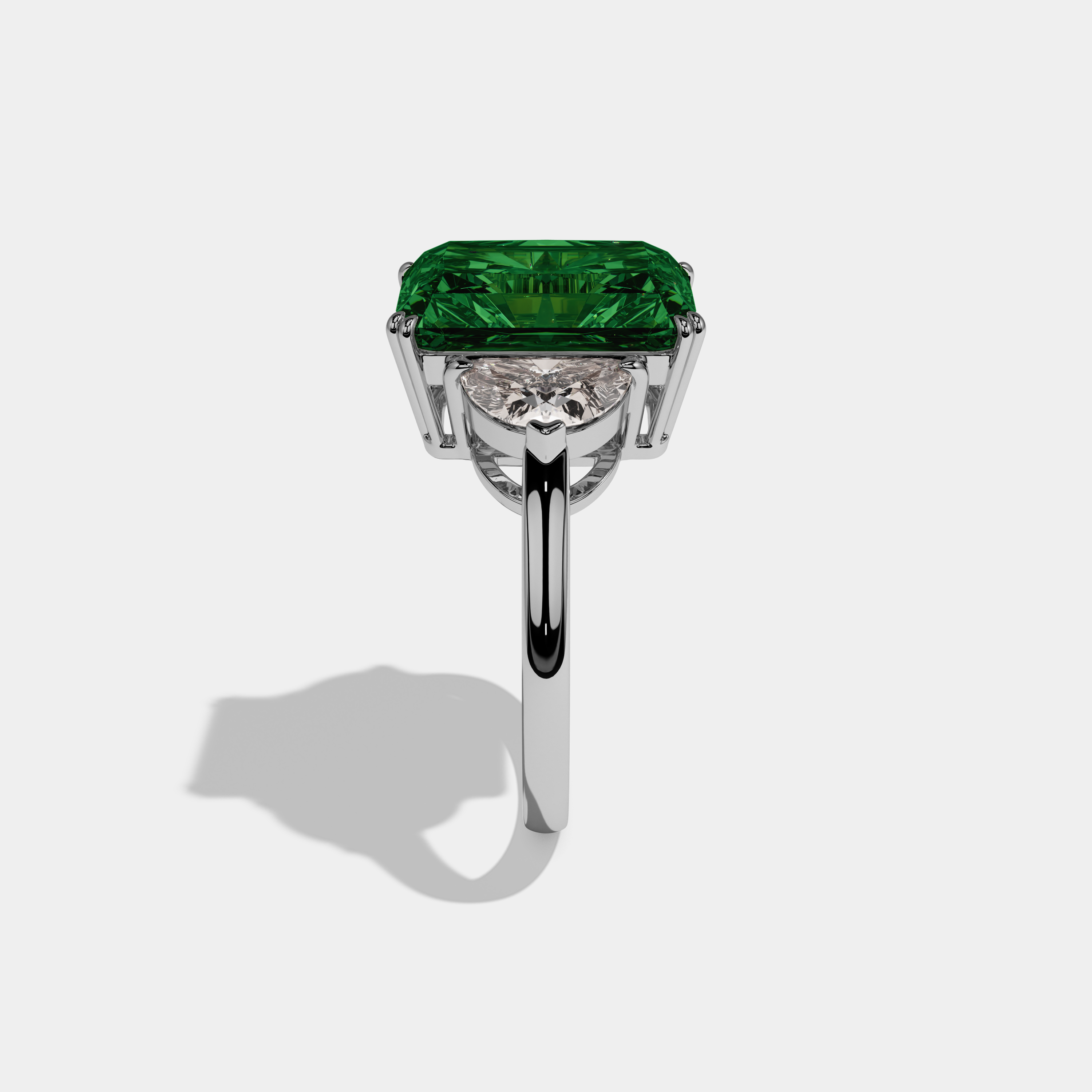 Alexandra Fancy Dark Green Radiant Cut Diamond Plain Band With Half Moon Sides Engagement Ring 8ct 18K White Gold