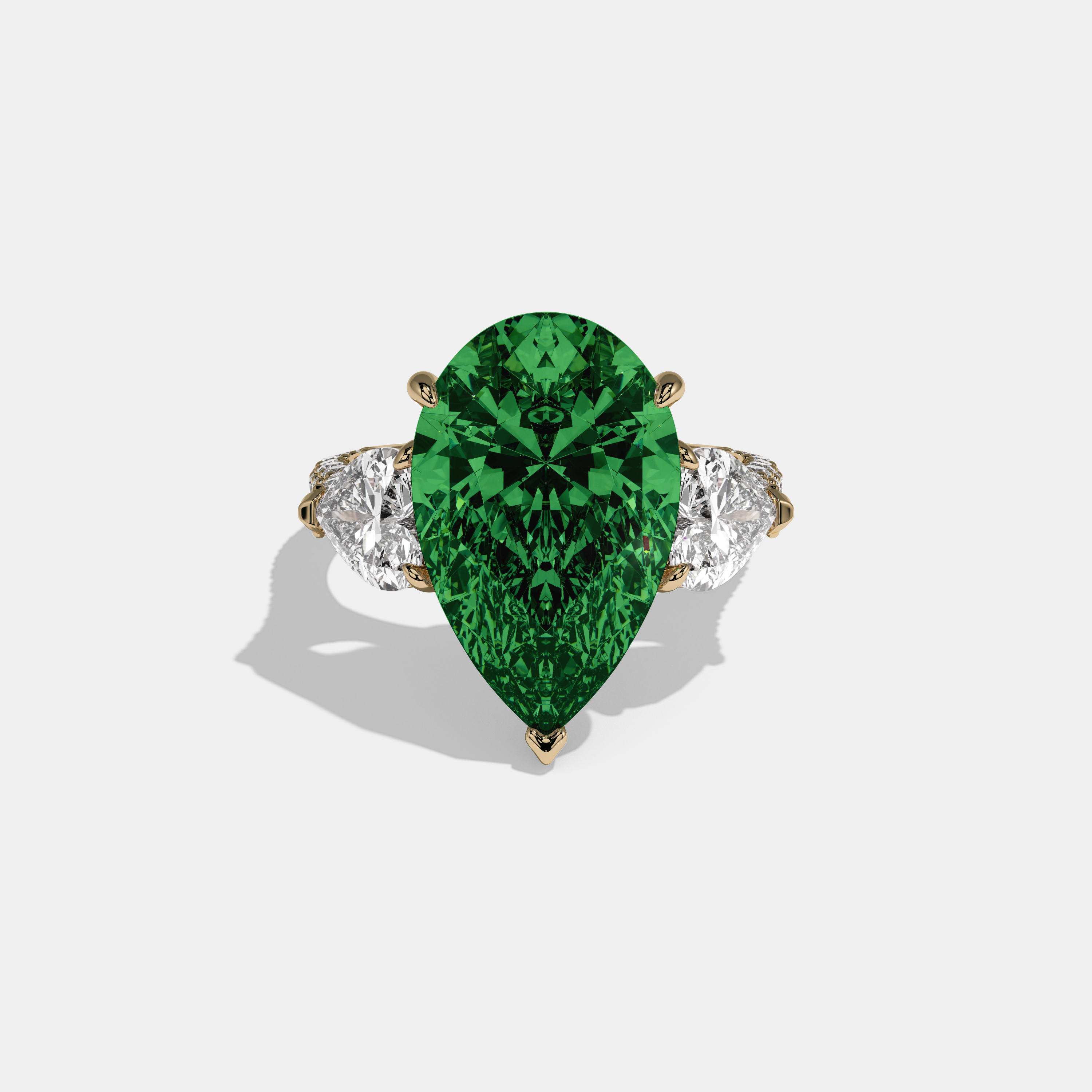 Adelaide Fancy Dark Green Pear Cut Diamond Band With Heart Cut Sides Engagement Ring 9ct 18K Yellow Gold