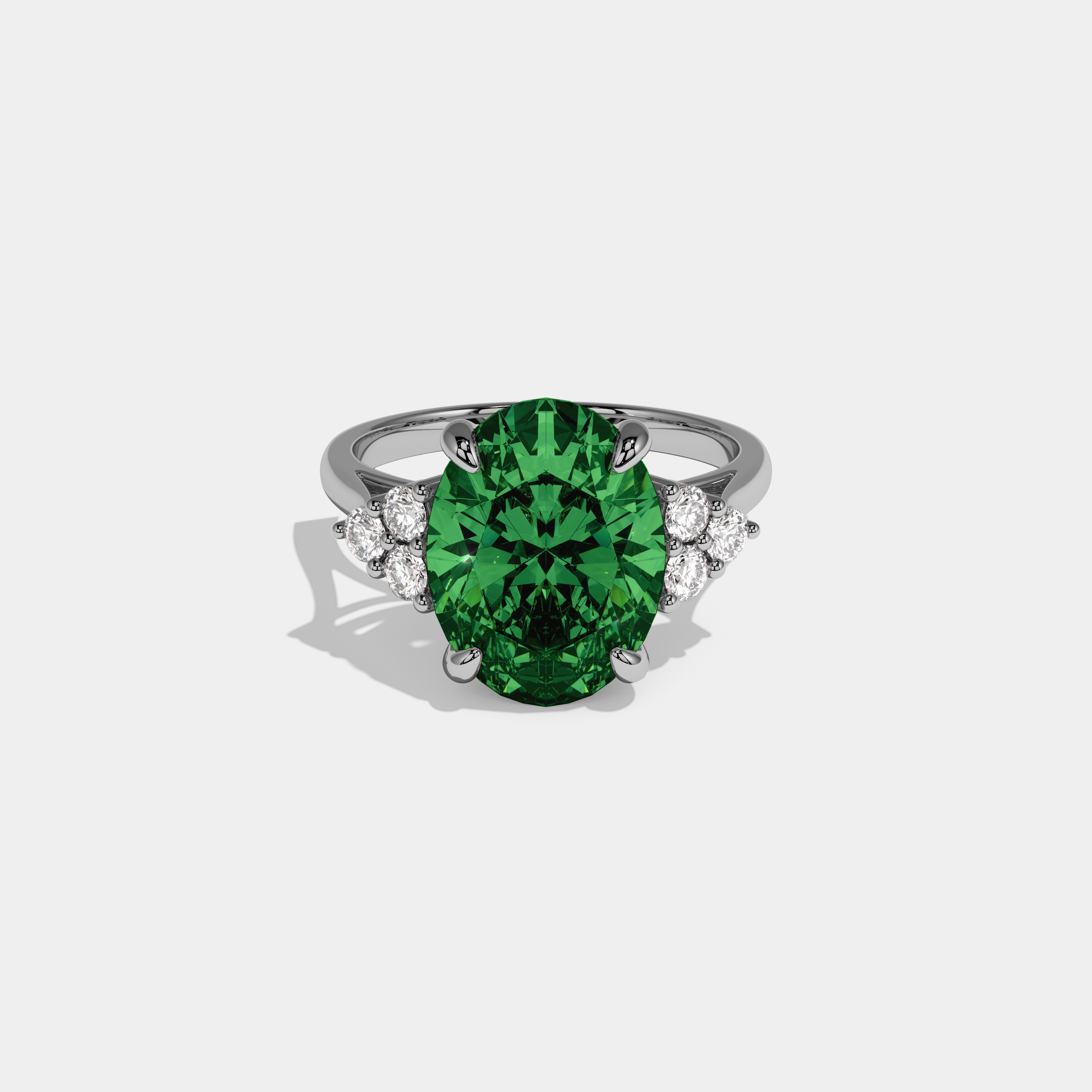Catherine Fancy Dark Green Oval Cut Diamond Plain Band Engagement Ring With Round Sides 6ct 18K White Gold