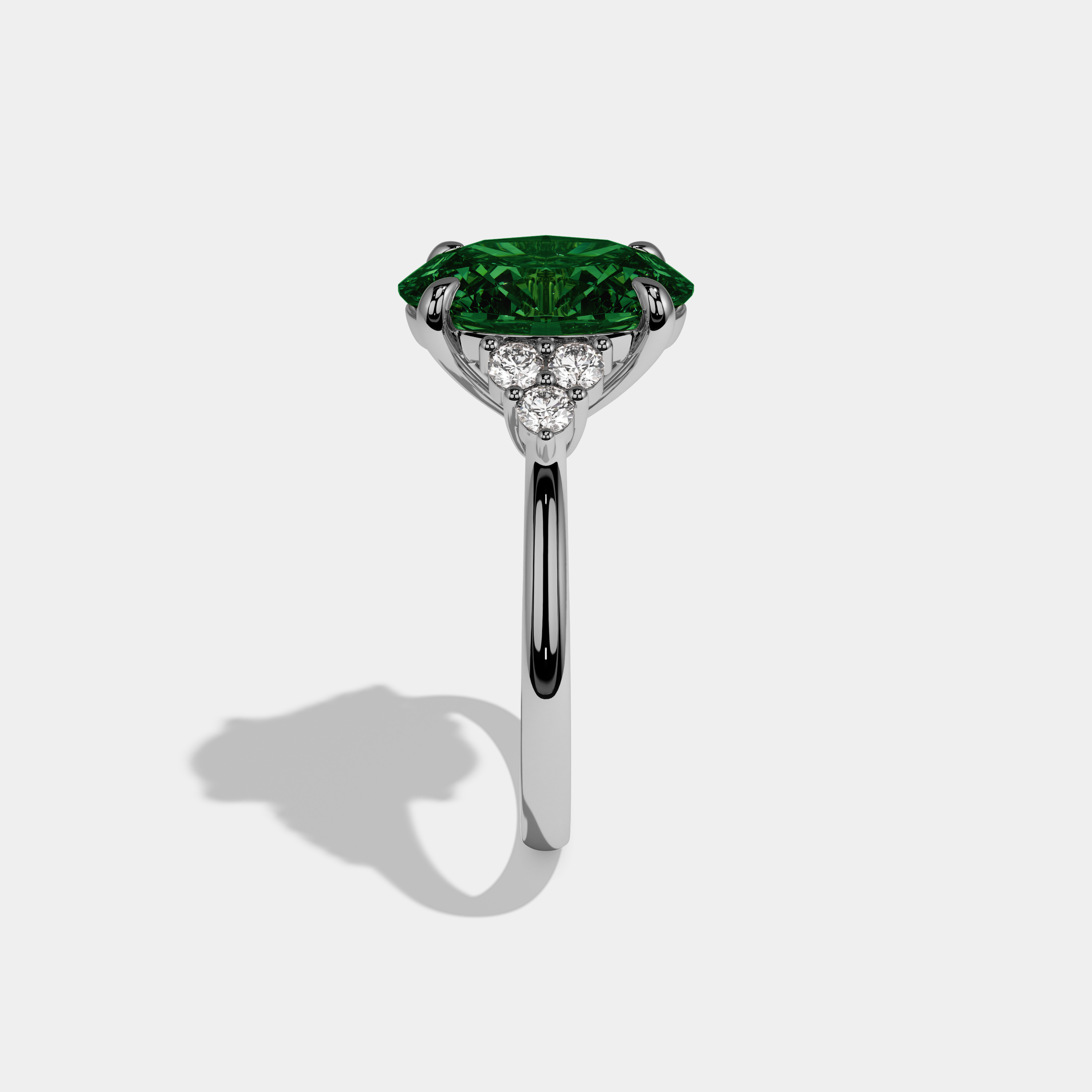 Catherine Fancy Dark Green Oval Cut Diamond Plain Band Engagement Ring With Round Sides 6ct 18K White Gold