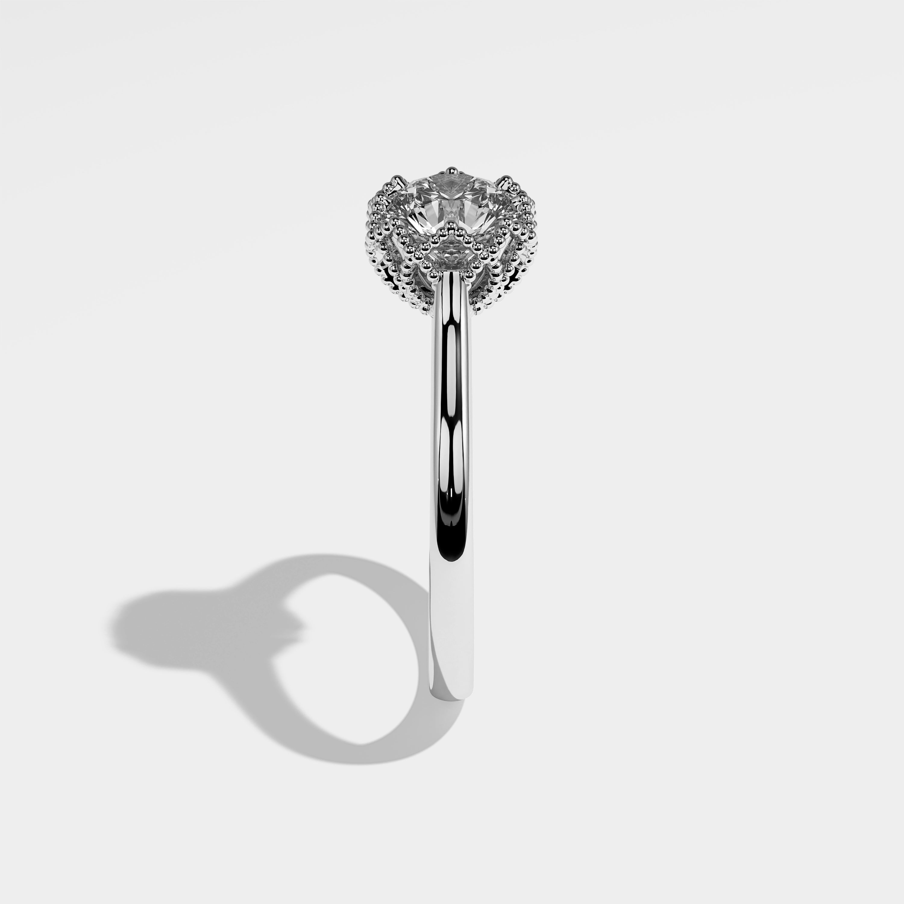 Lemon round brilliant diamond engagement ring in 18K white gold by Kurbãni Durjini, side view