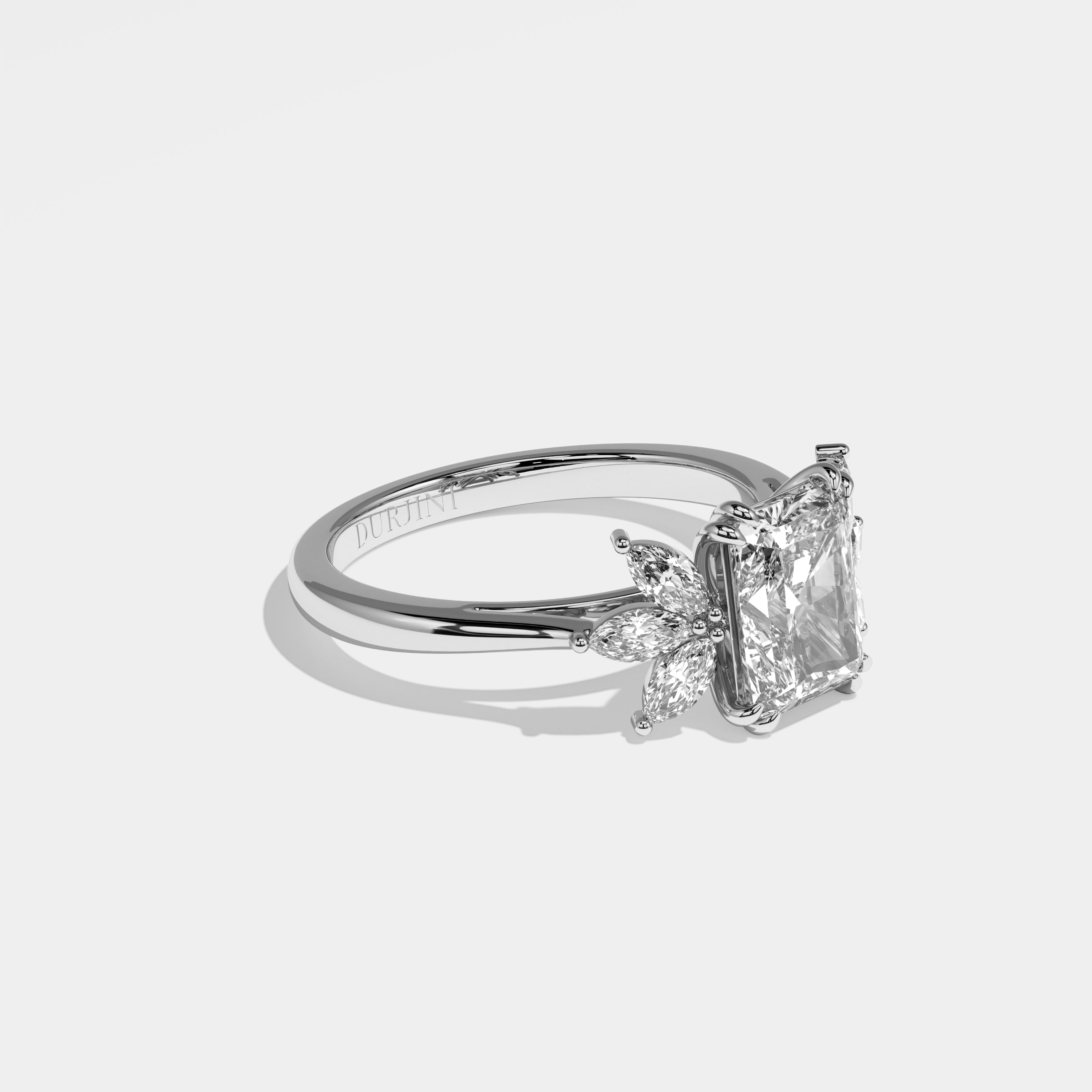 Ocean radiant diamond engagement ring in 18K white gold by Kurbãni Durjini, right view