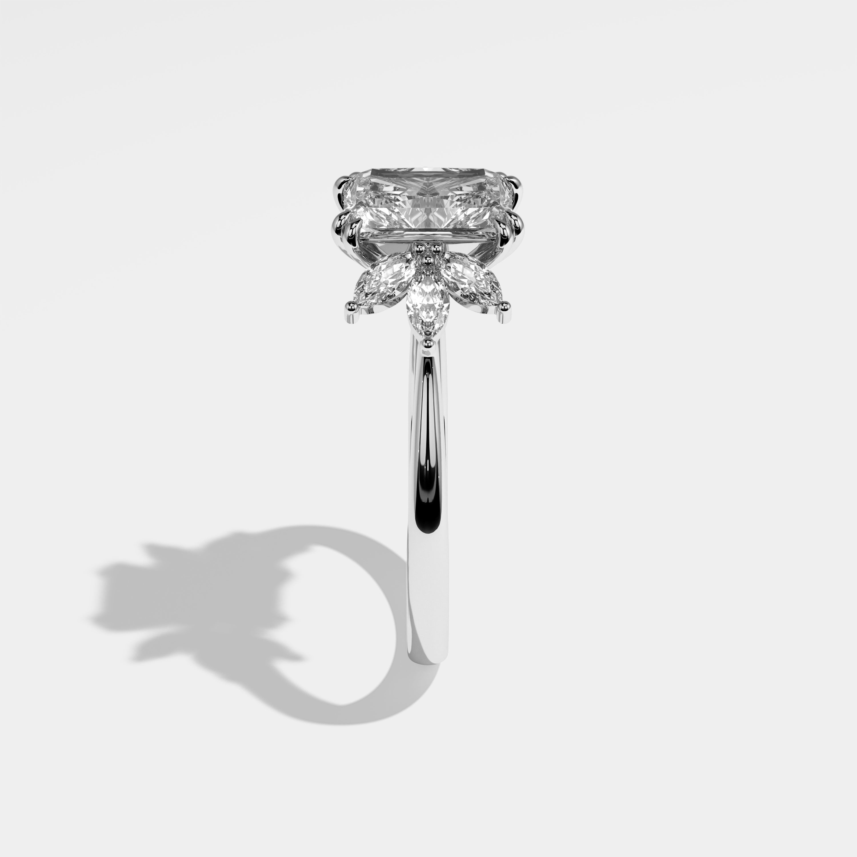 Ocean radiant diamond engagement ring in 18K white gold by Kurbãni Durjini, side view