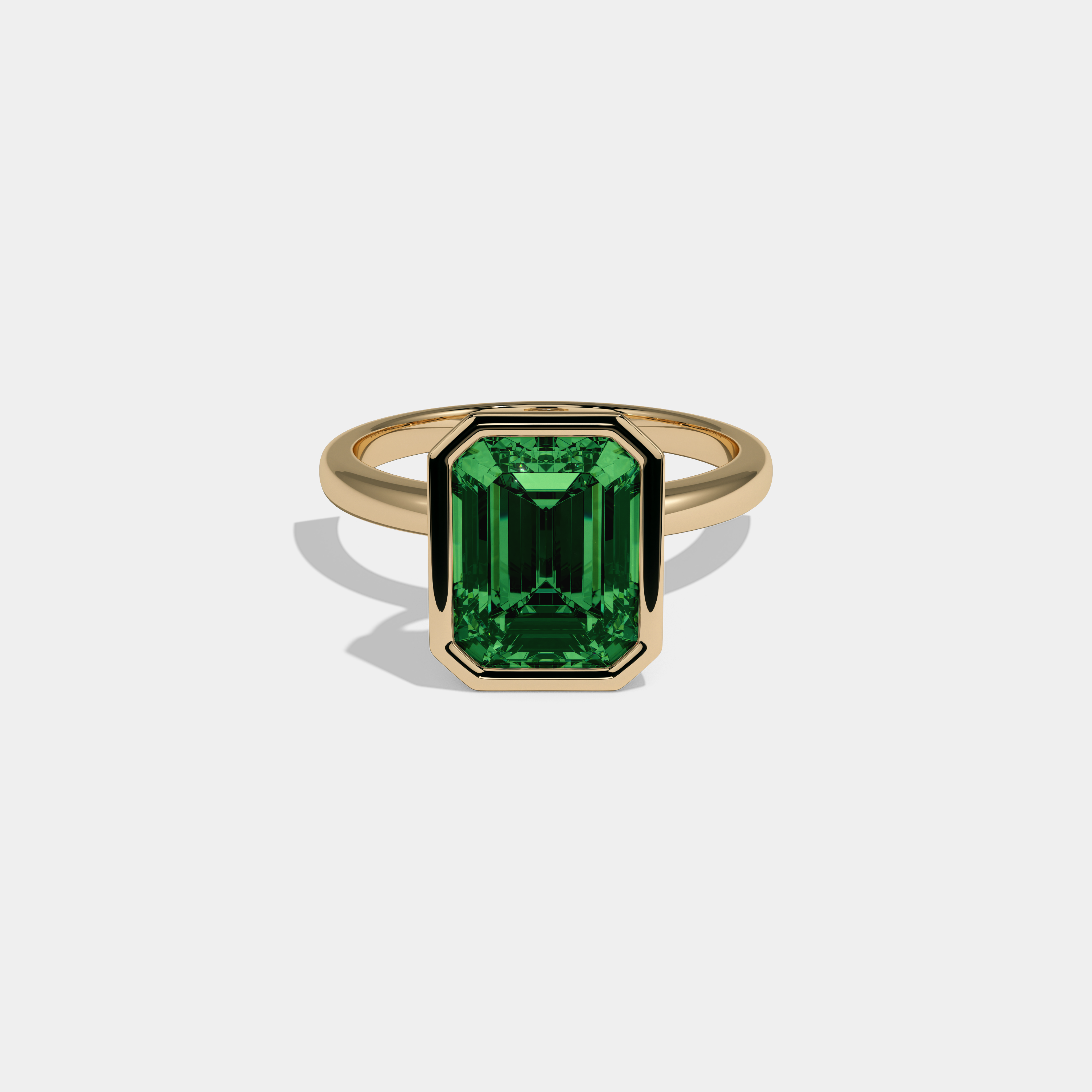 Adelaide Fancy Dark Green Emerald Cut Diamond Plain Band Bezel Engagement Ring 5ct 18K Yellow Gold