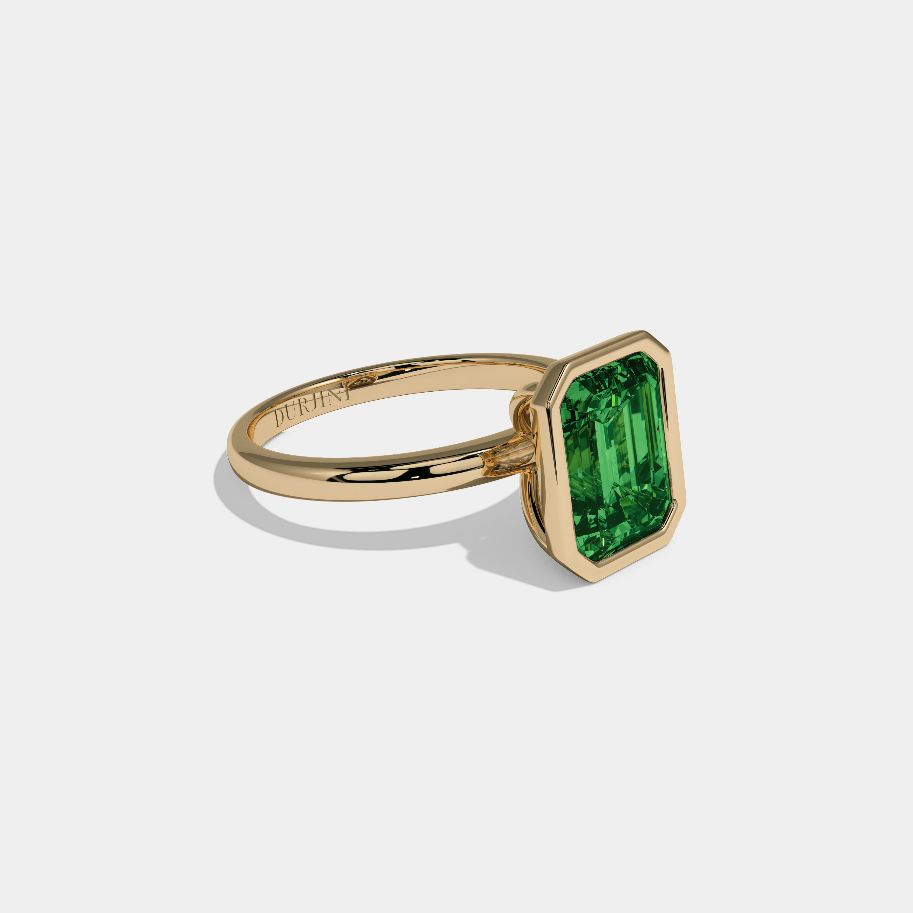 Adelaide Fancy Dark Green Emerald Cut Diamond Plain Band Bezel Engagement Ring 5ct 18K Yellow Gold