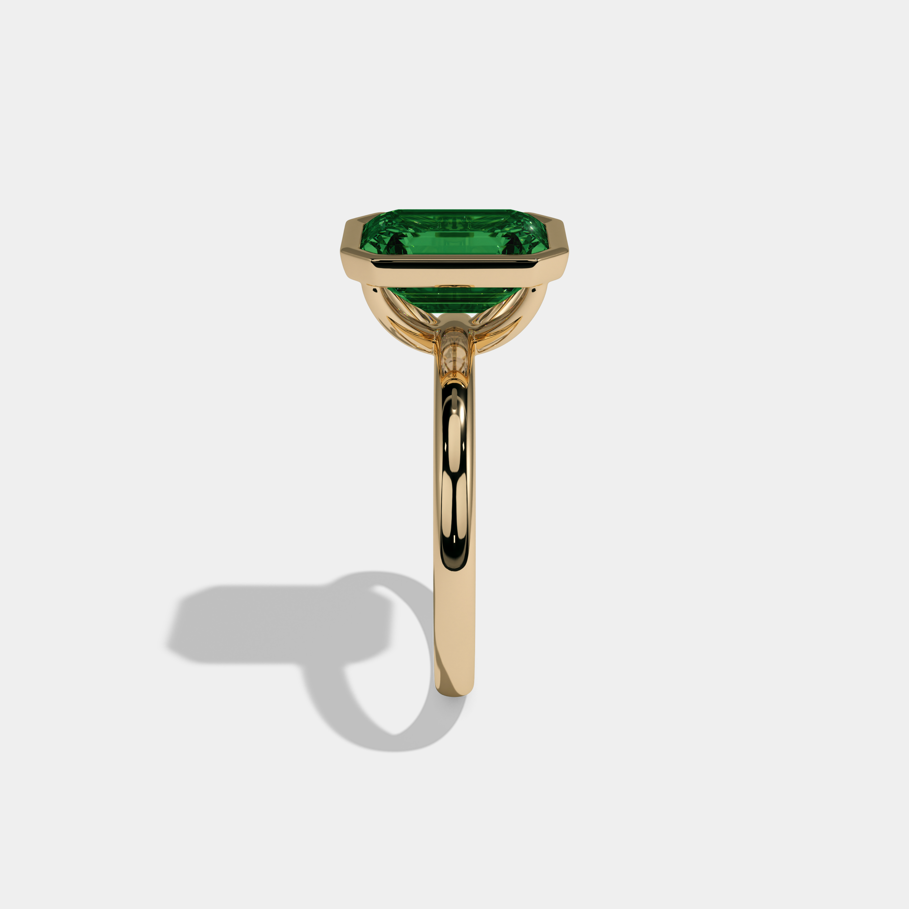 Adelaide Fancy Dark Green Emerald Cut Diamond Plain Band Bezel Engagement Ring 5ct 18K Yellow Gold