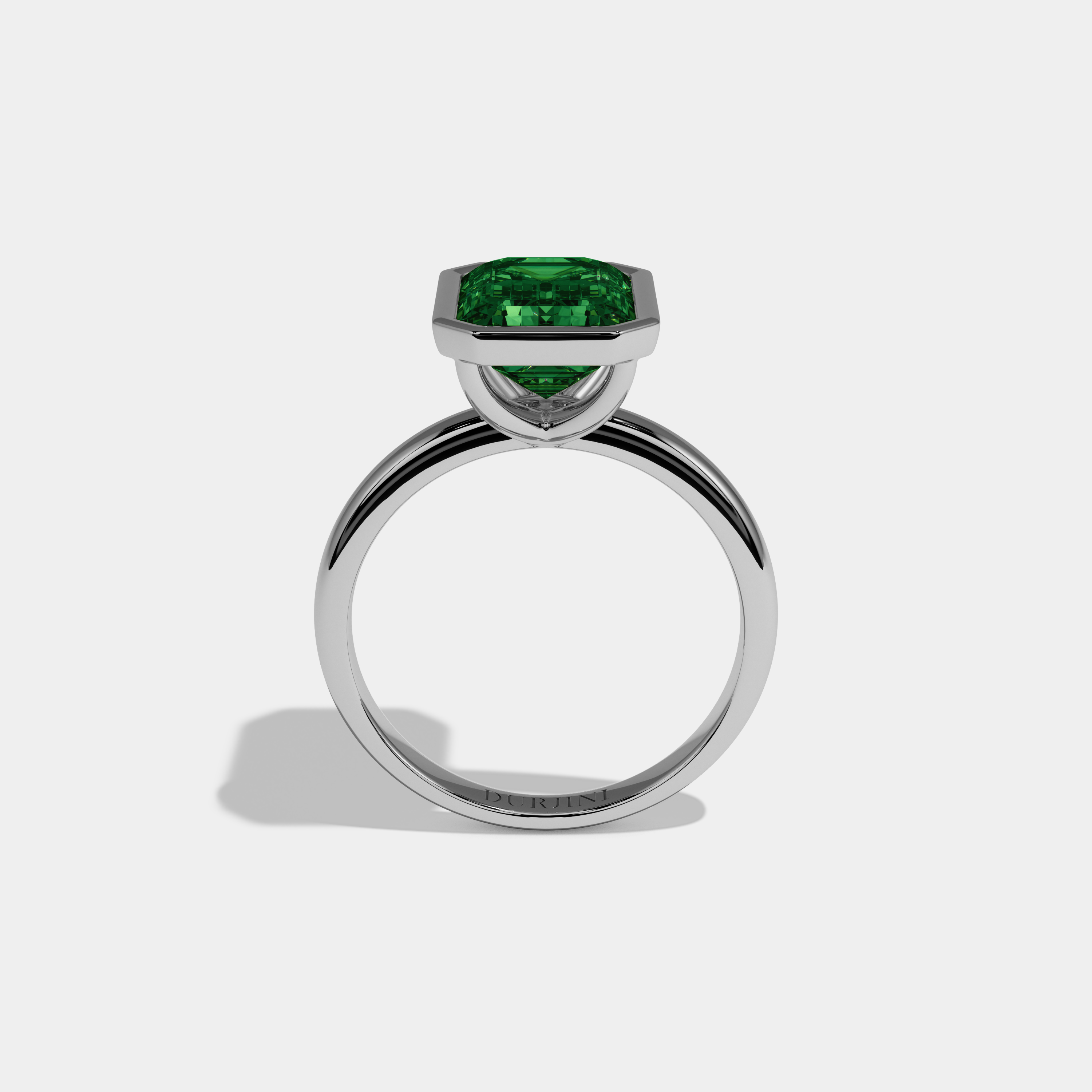 Eugenie Fancy Dark Green Emerald Cut Diamond Plain Band Bezel Engagement Ring 5ct 18K White Gold