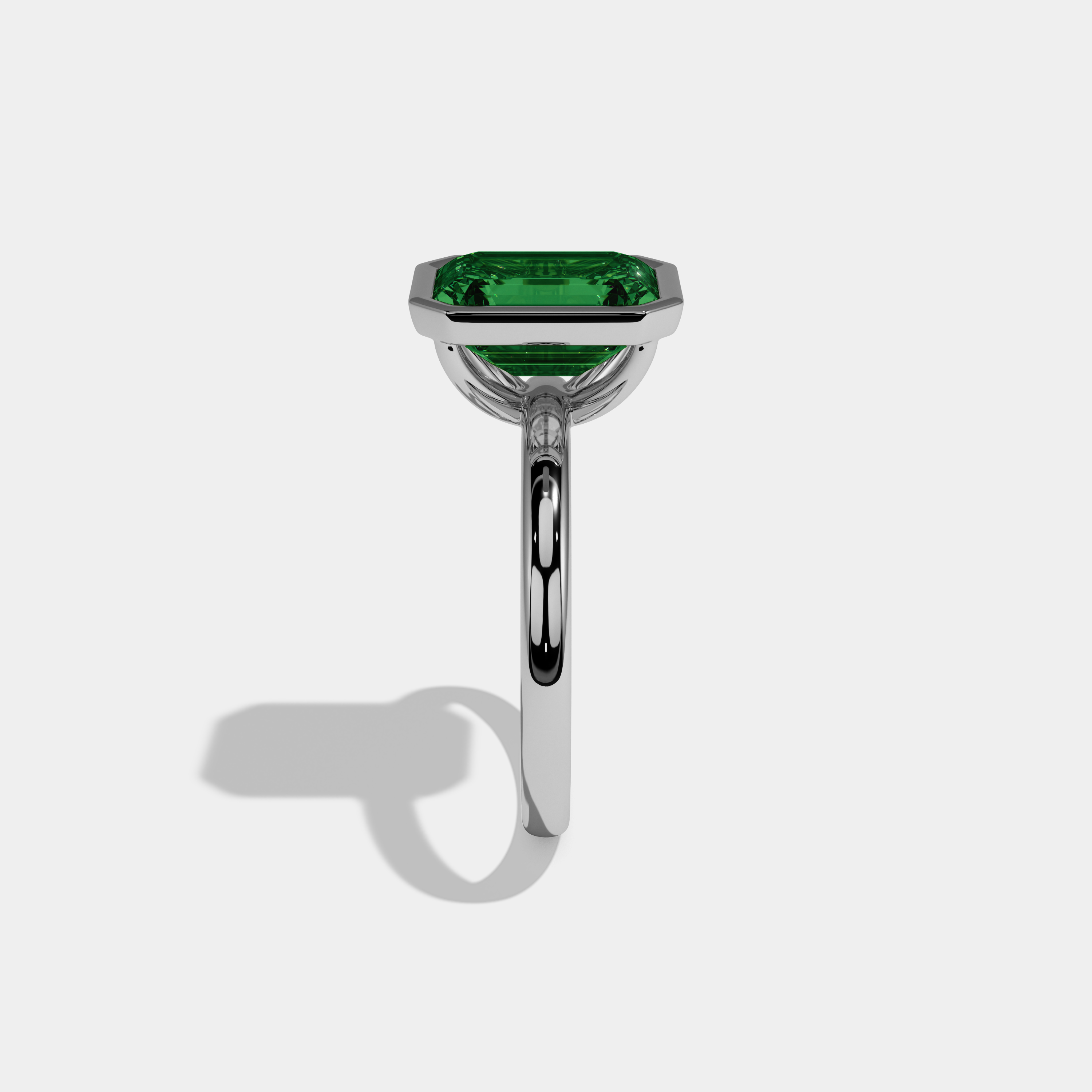 Eugenie Fancy Dark Green Emerald Cut Diamond Plain Band Bezel Engagement Ring 5ct 18K White Gold