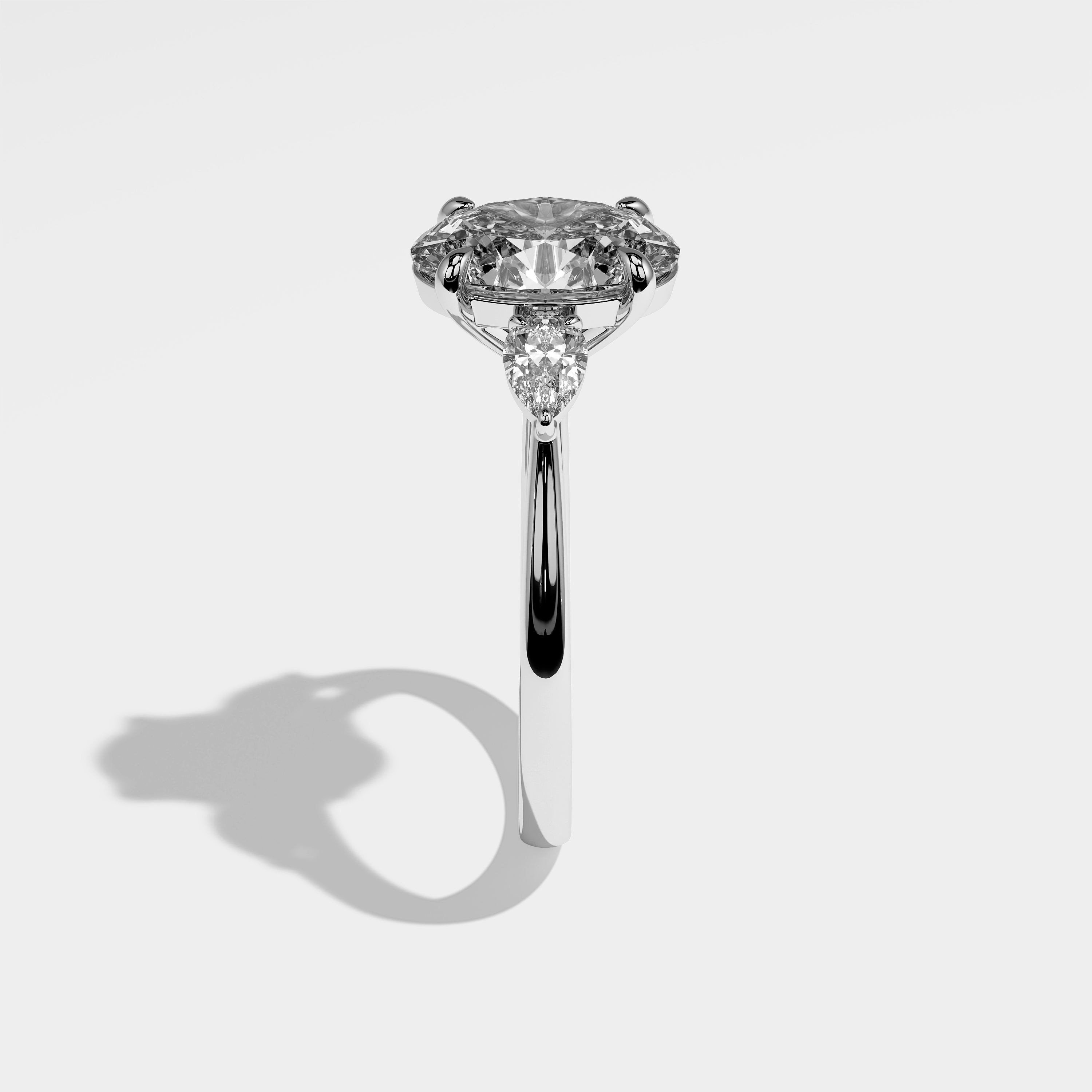 Galloway oval diamond engagement ring in 18K white gold by Kurbãni Durjini, side view