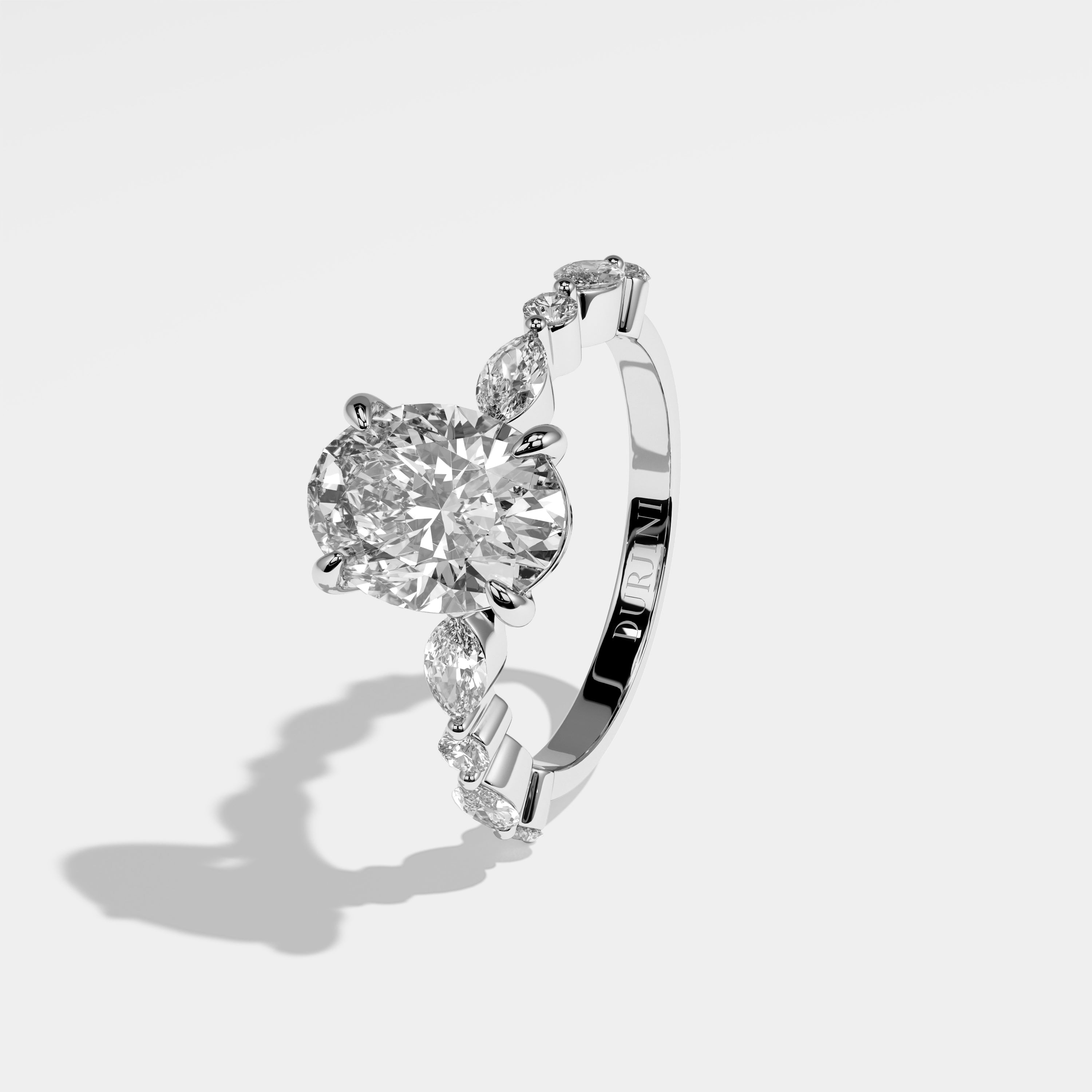 Unity Diamond Oval Engagement Ring 18K White Gold 6.00ct