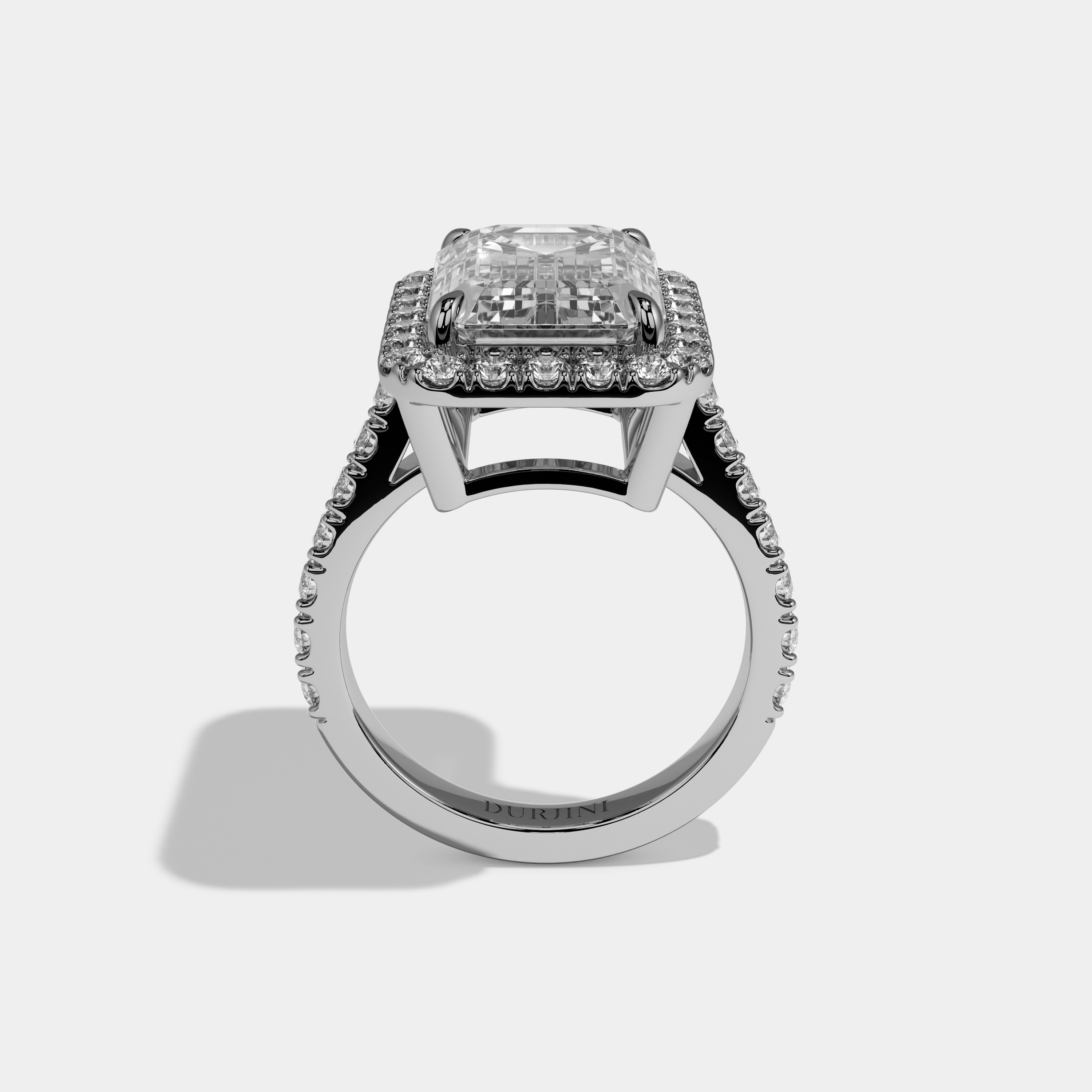 Antonia Emerald Cut Diamond Halo Diamond Band Engagement Ring 10ct 18k White Gold