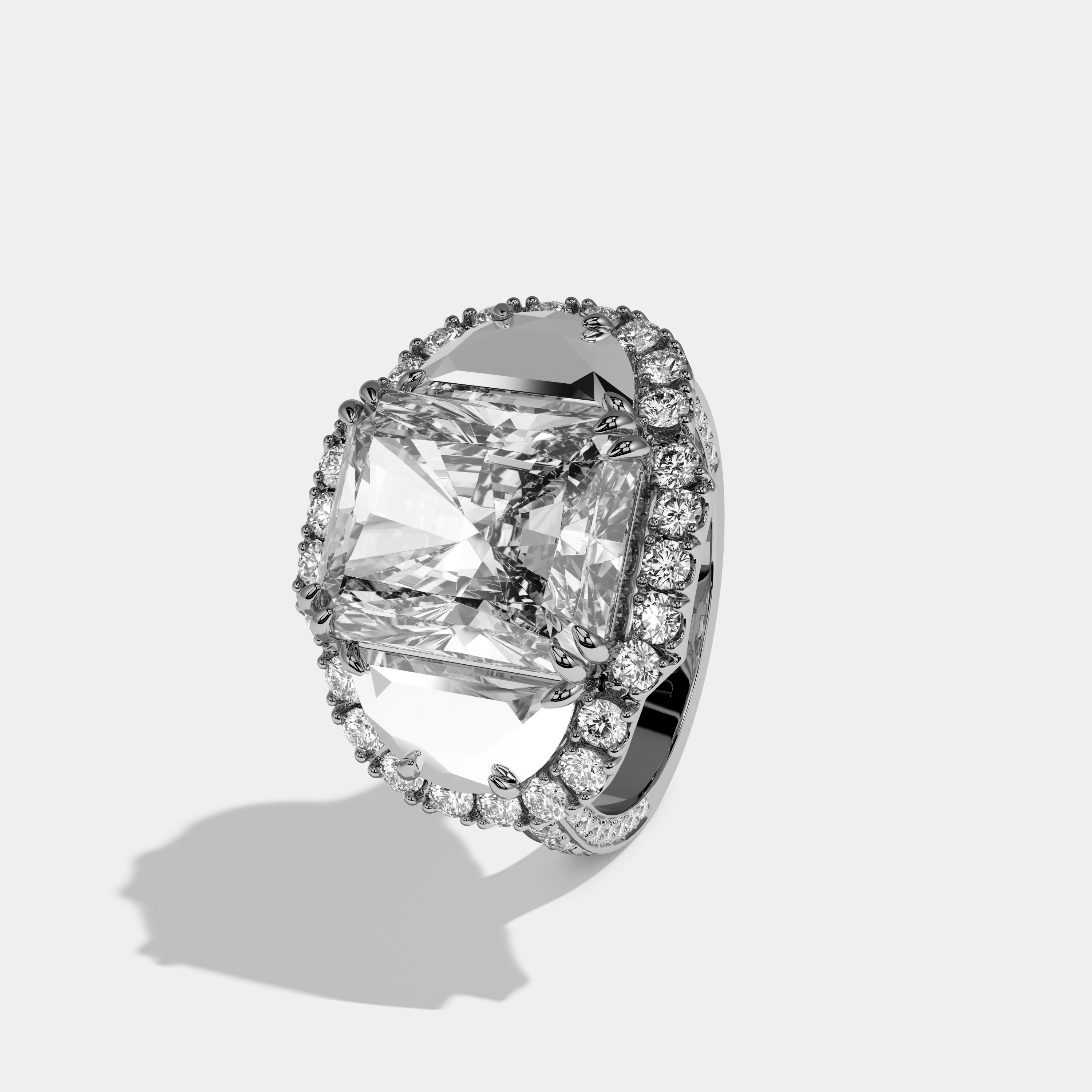 Lily Radiant Cut Diamond Halo Band With Half Moon Engagement Ring 10ct 18k White Gold