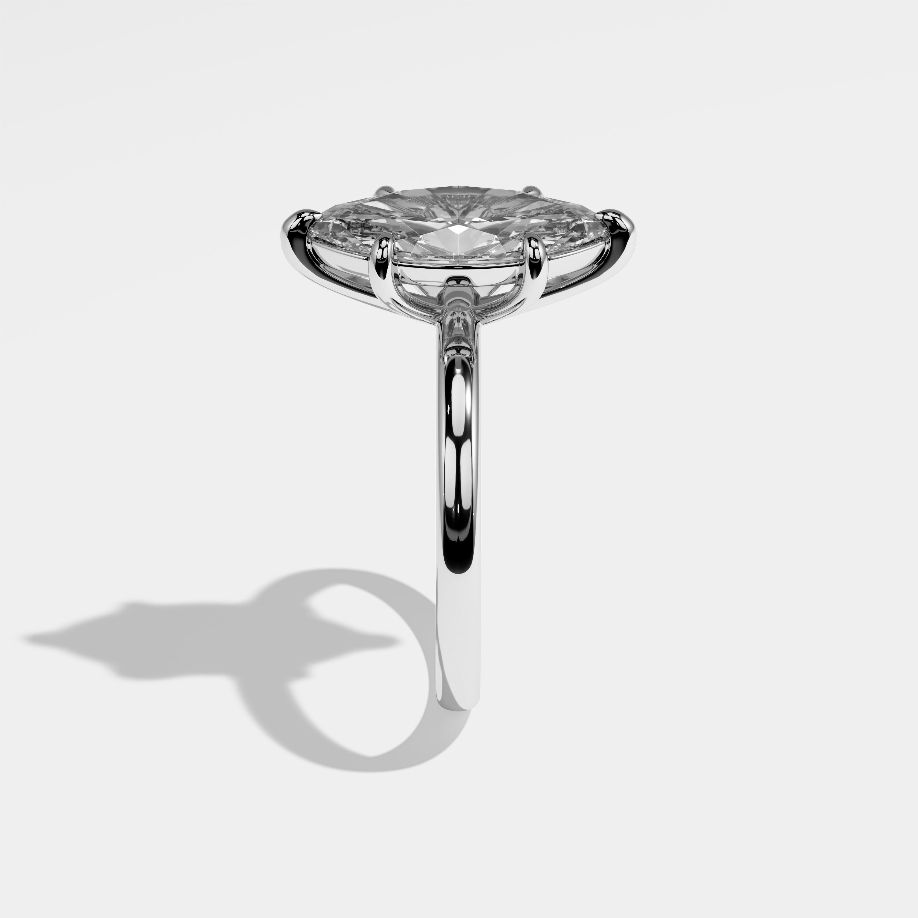 Kingdom marquise diamond engagement ring in 18K white gold by Kurbãni Durjini, side view