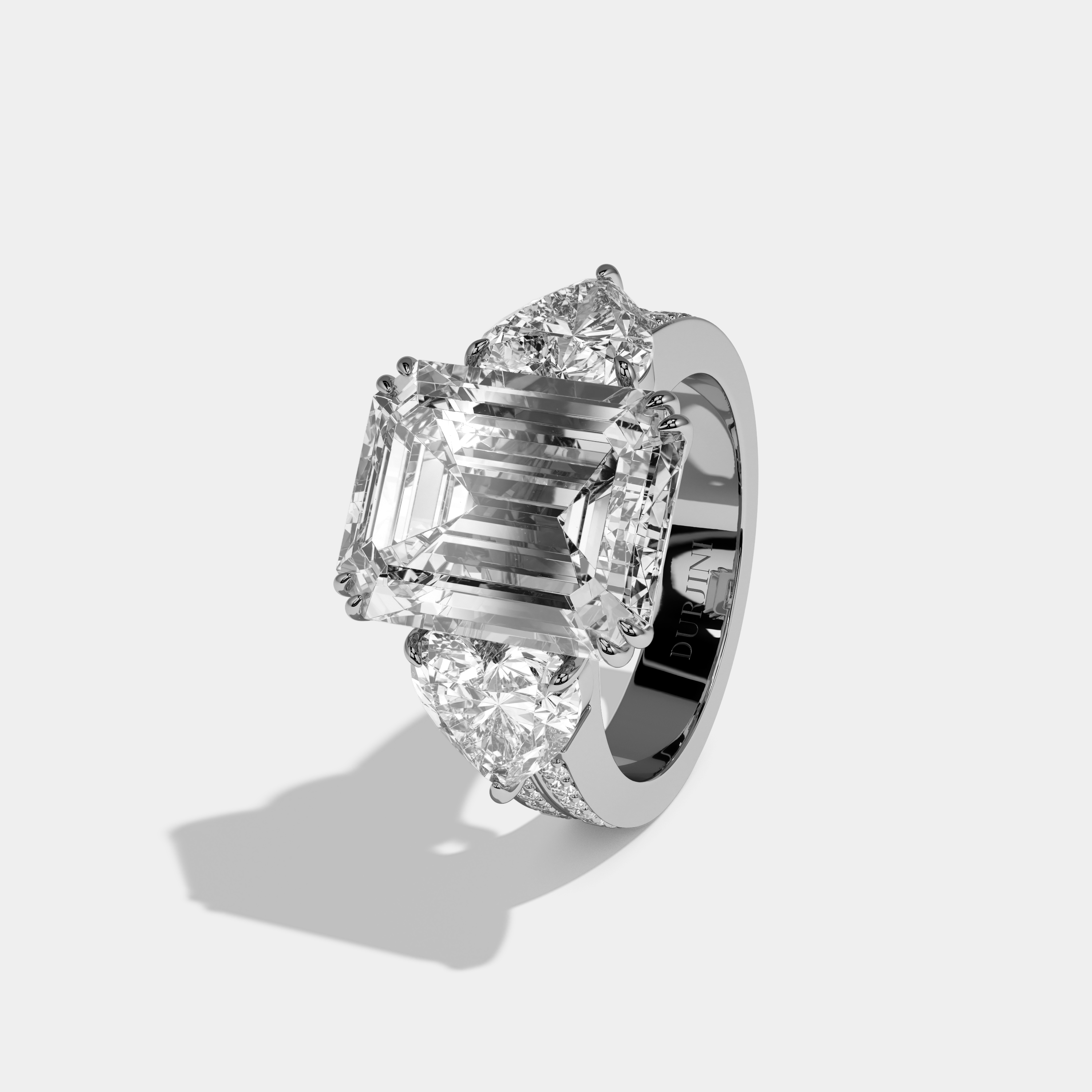 Georgiana Emerald Cut Diamond Halo Double Band With Twin Heart Sides Engagement Ring 10ct 18k White Gold