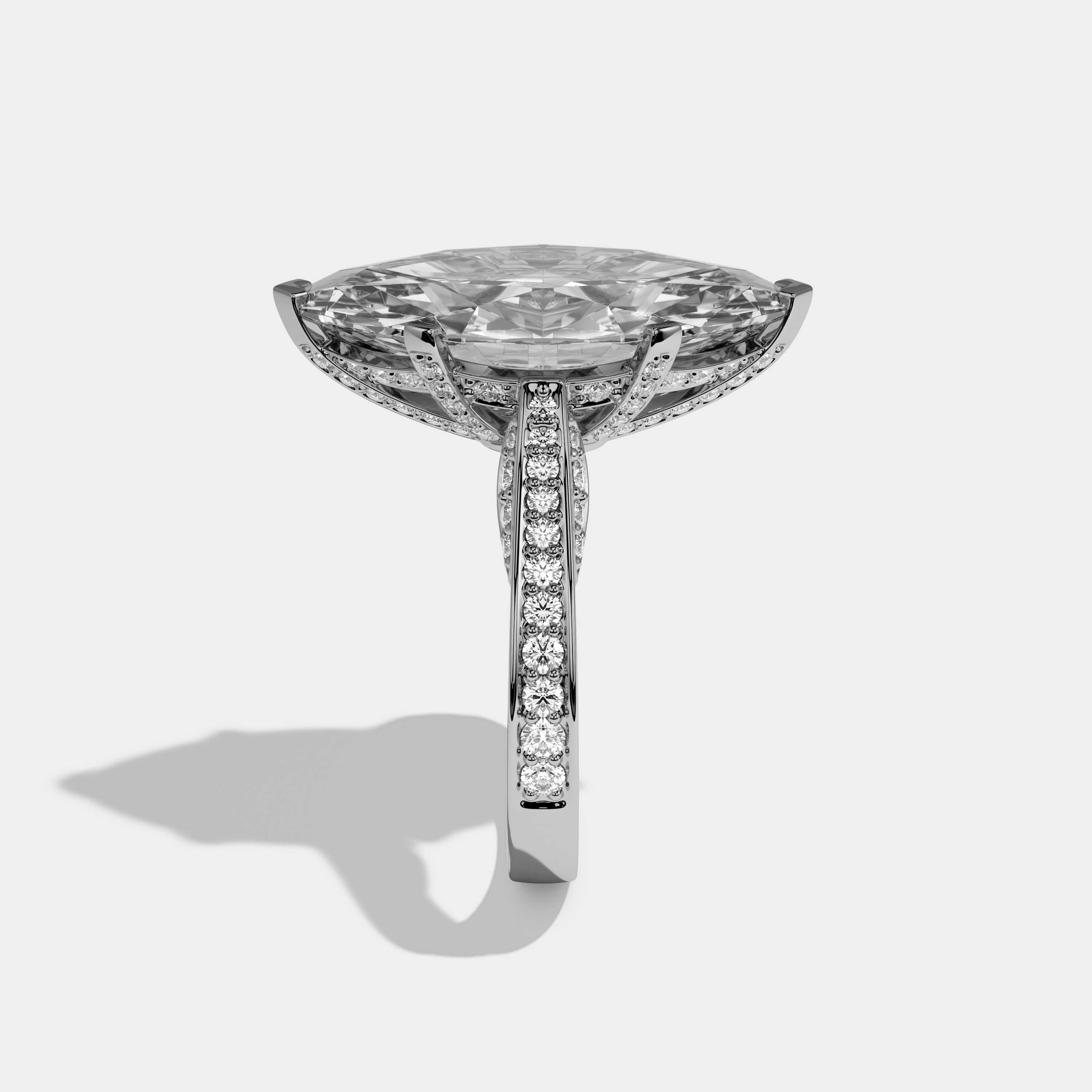 Victoria Marquise Cut Diamond Halo Diamond Band Engagement Ring 10ct 18k White Gold