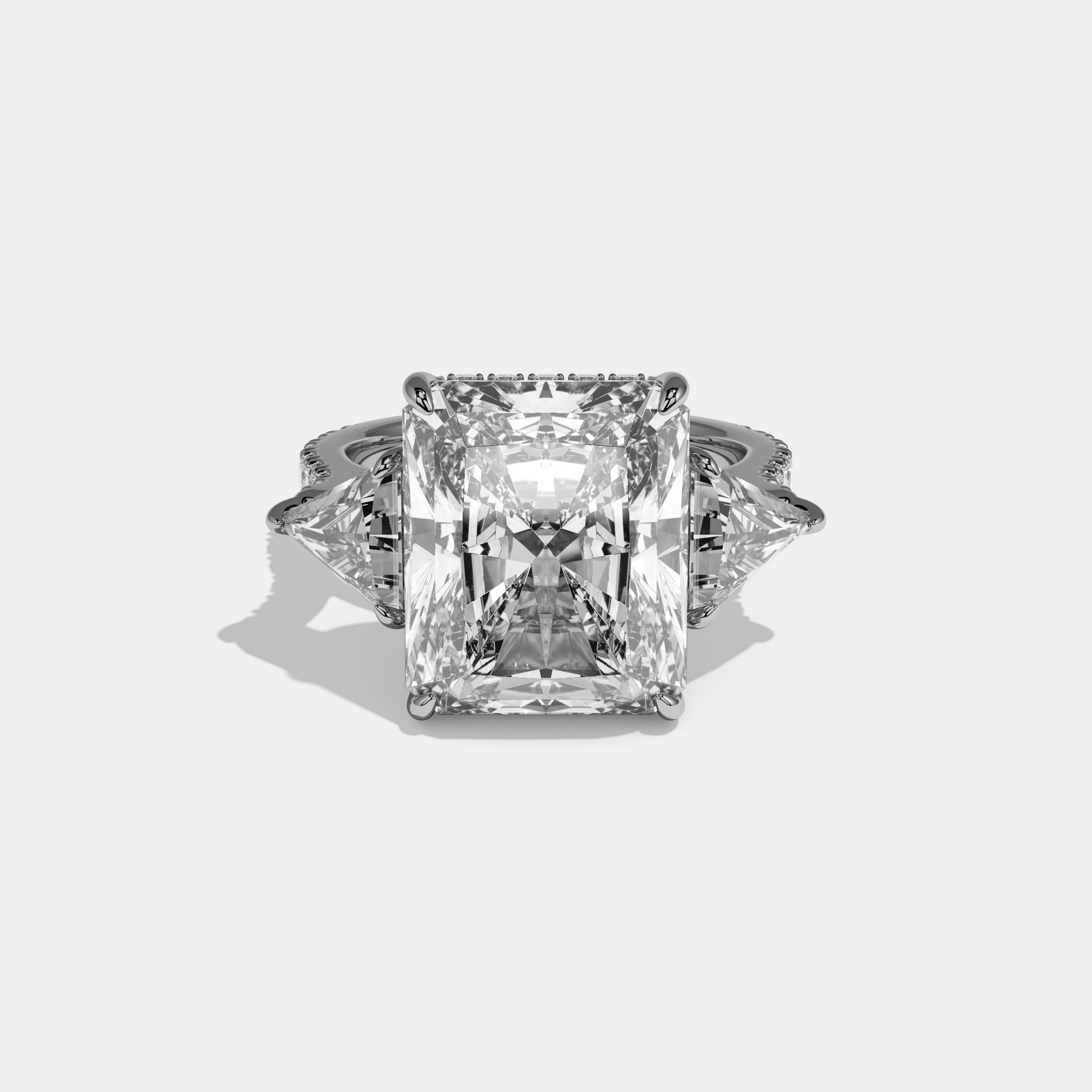 Sofia Radiant Cut Diamond Halo With Triangle Sides Diamond Band Engagement Ring 10ct 18k White Gold