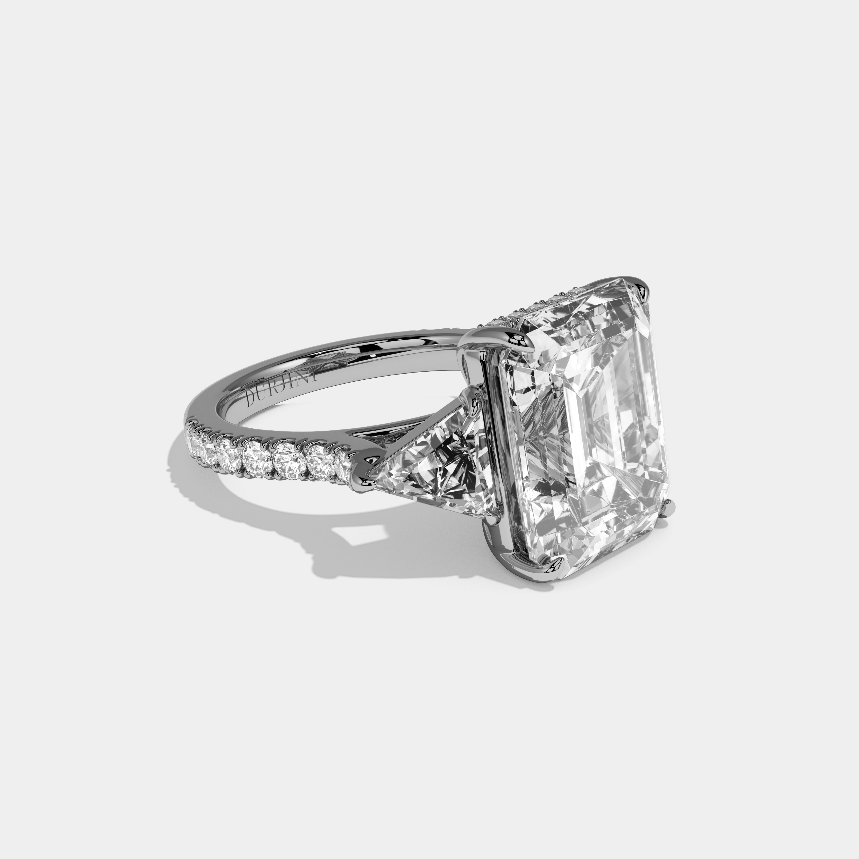 Celestine Emerald Cut Diamond Halo With Triangle Sides Engagement Ring 10ct 18k White Gold